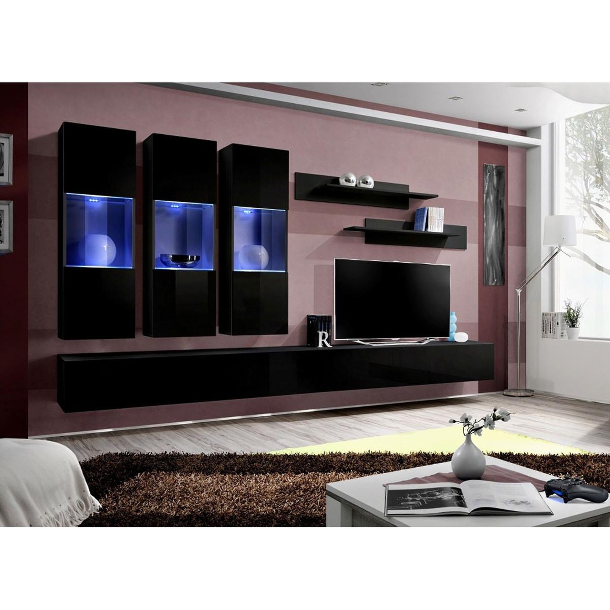 Voir la diapositive 4 : Paris Prix Ensemble meuble tv mural  fly e2  320cm noir