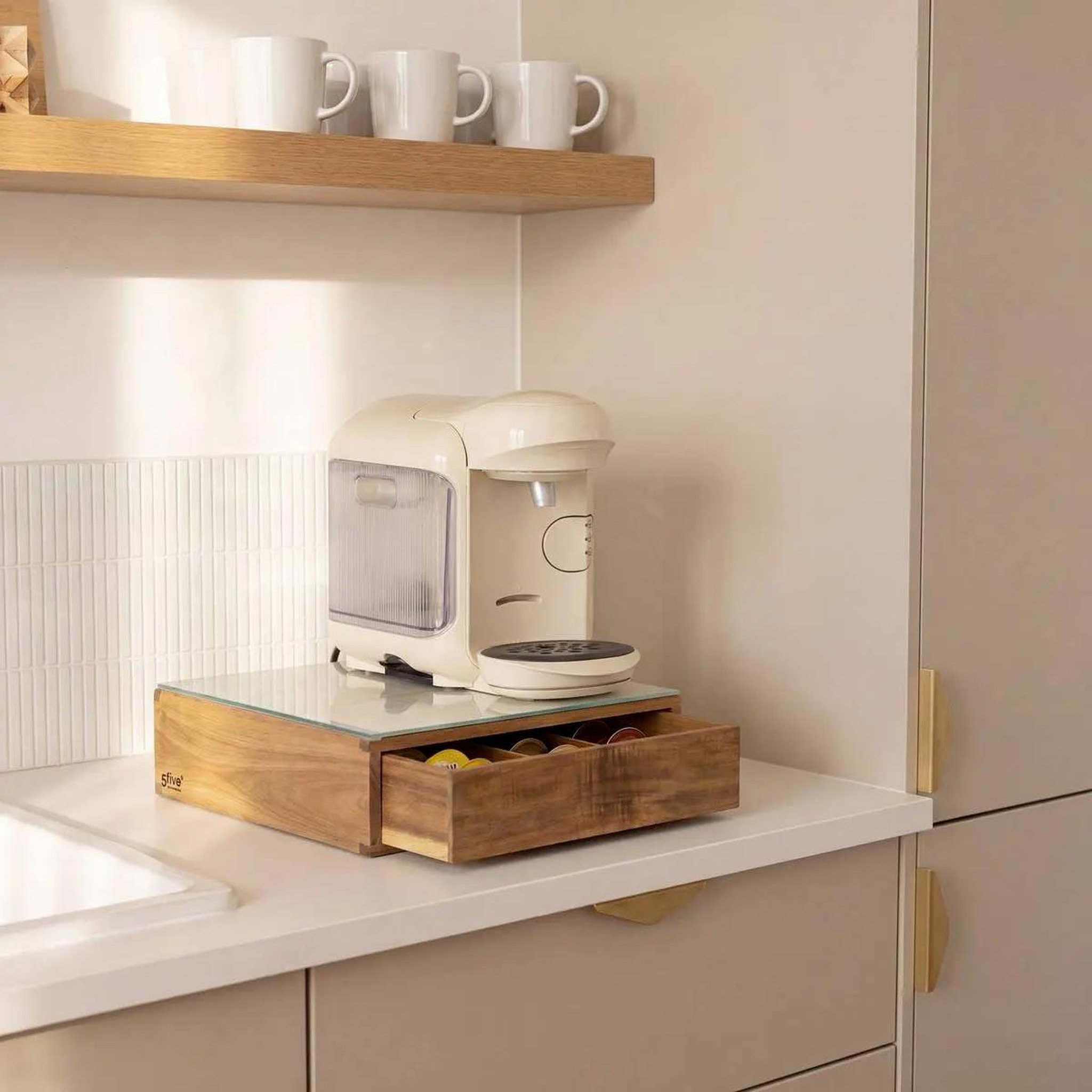 Voir la diapositive 2 : FIVE Porte-capsules tiroir en bois  acacia  30cm marron