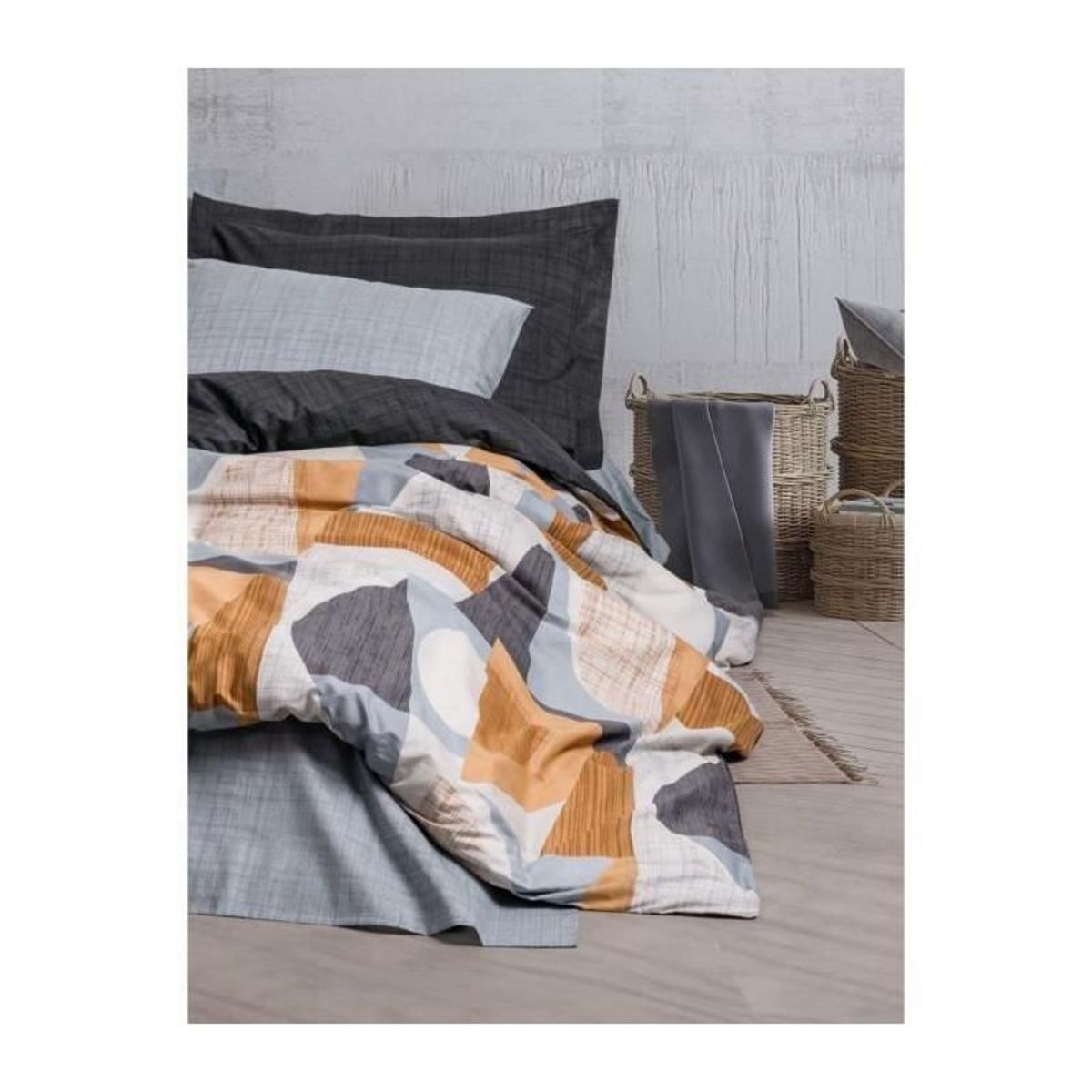 GENERIQUE Parure de lit - 129CTN64490 - 1 housse de couette 220 x 240 cm + 2 taies d'oreiller 60 x 60 cm - 100% coton ranforcé - Gris