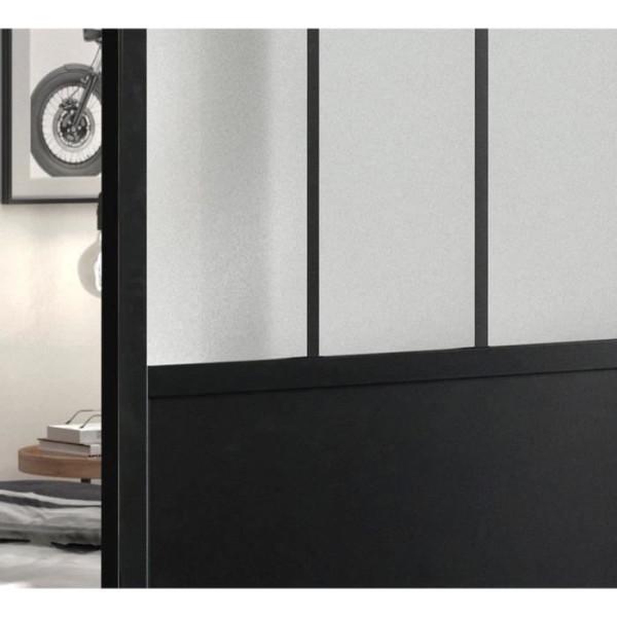 Voir la diapositive 2 : OPTIMUM Optimum - kit porte coulissante + rail + bandeau atelier - h 204 x l 93 x p 4 cm - noir verre dépoli
