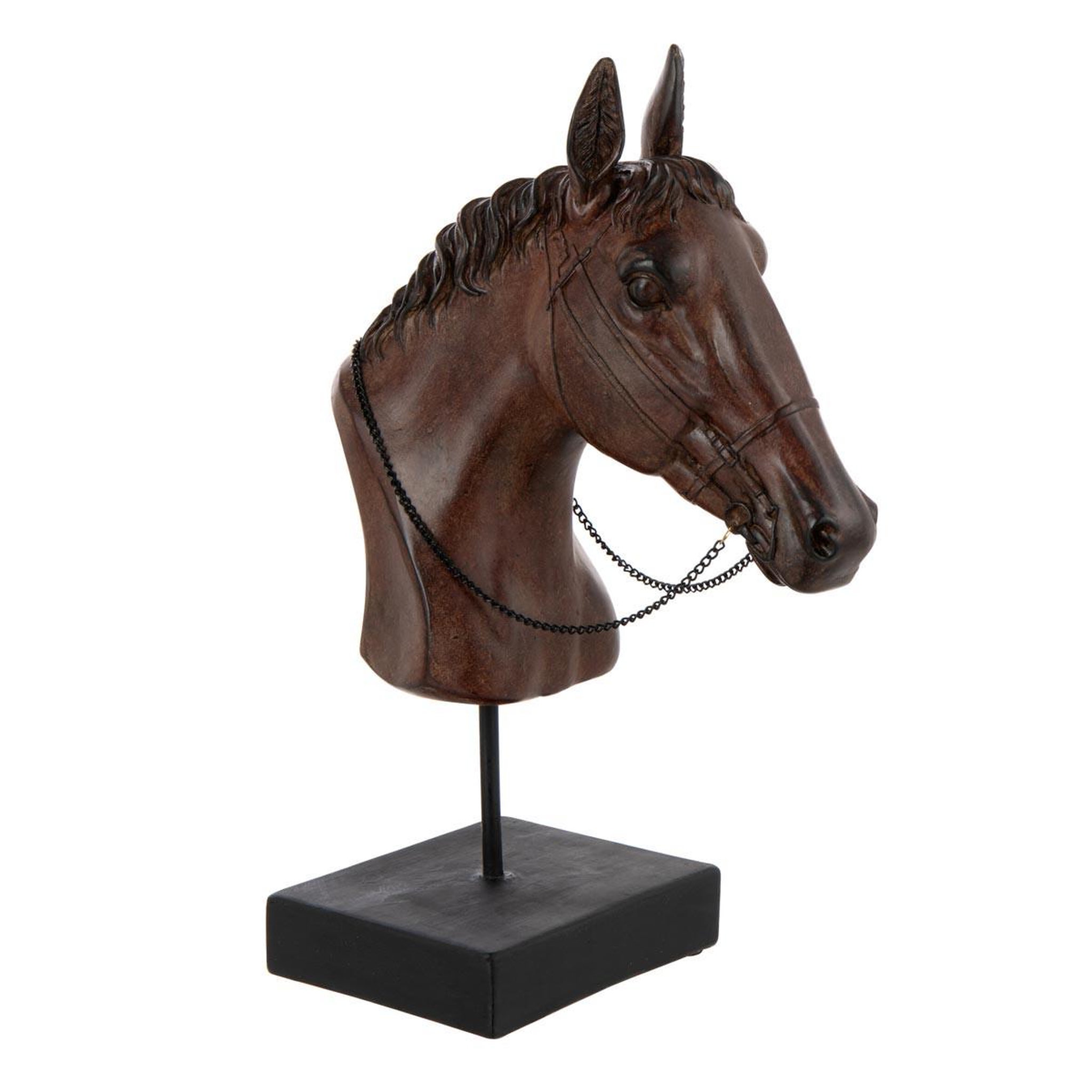 J-LINE Tête de cheval sur socle  ronny  35cm marron foncé