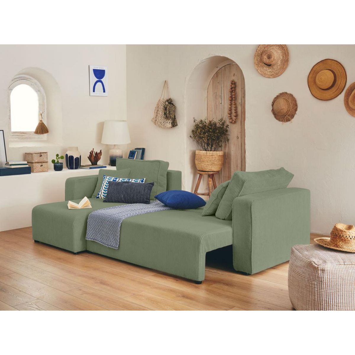 BEST MOBILIER Topaze - canapé d'angle réversible - 4 places - convertible avec coffre - en velours côtelé