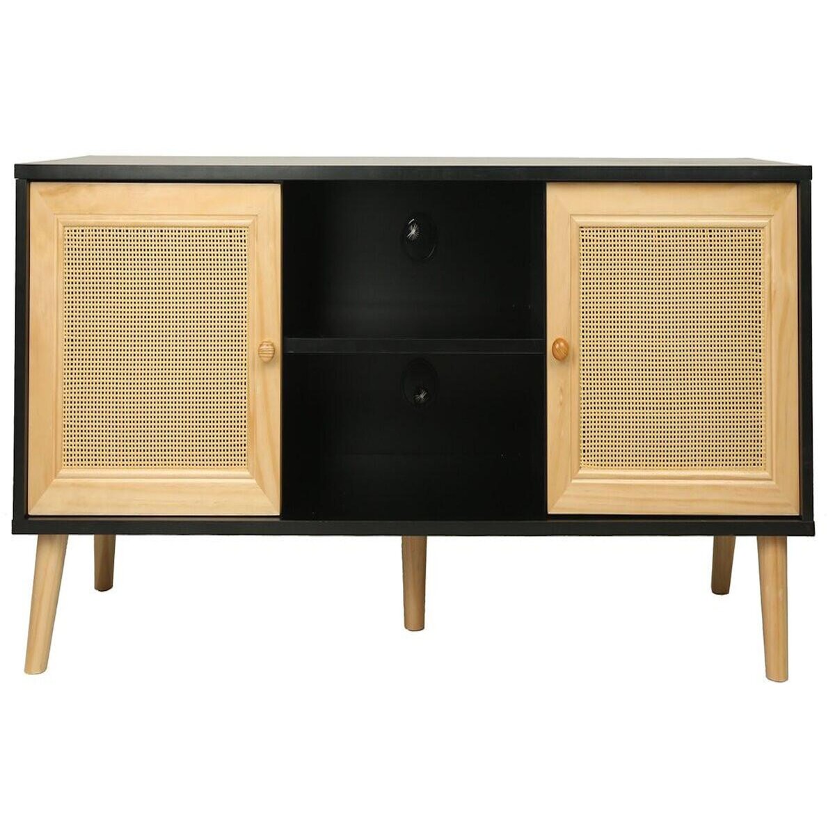 Habitat et Jardin Meuble TV scandinave en cannage  Iguane  - 120 x 30 x 56.5 cm - Noir