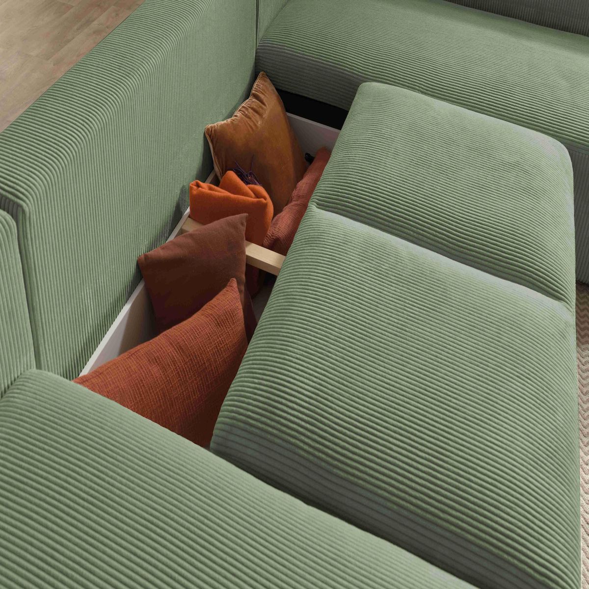 LISA DESIGN Livy - canapé panoramique convertible - avec coffre - en velours côtelé - 7 places - droit