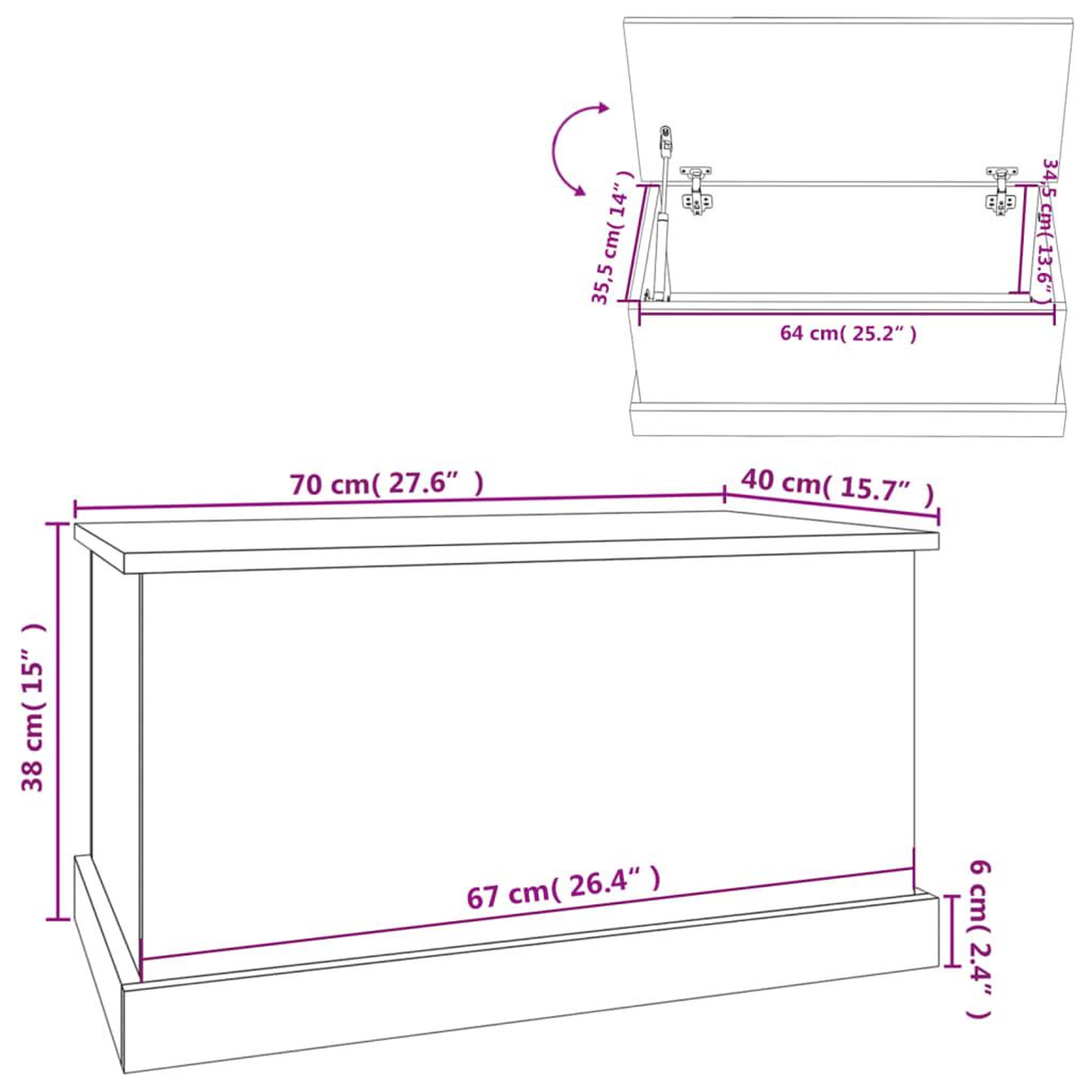 Voir la diapositive 6 : VIDAXL Boîte de rangement noir 70x40x38 cm bois d'ingenierie