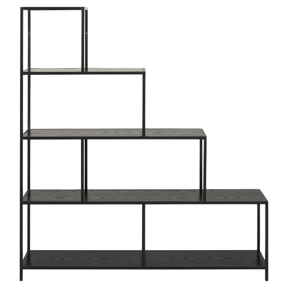 TOILINUX Bibliothèque en escalier 4 étagères asymétriques en MDF et métal - Noir