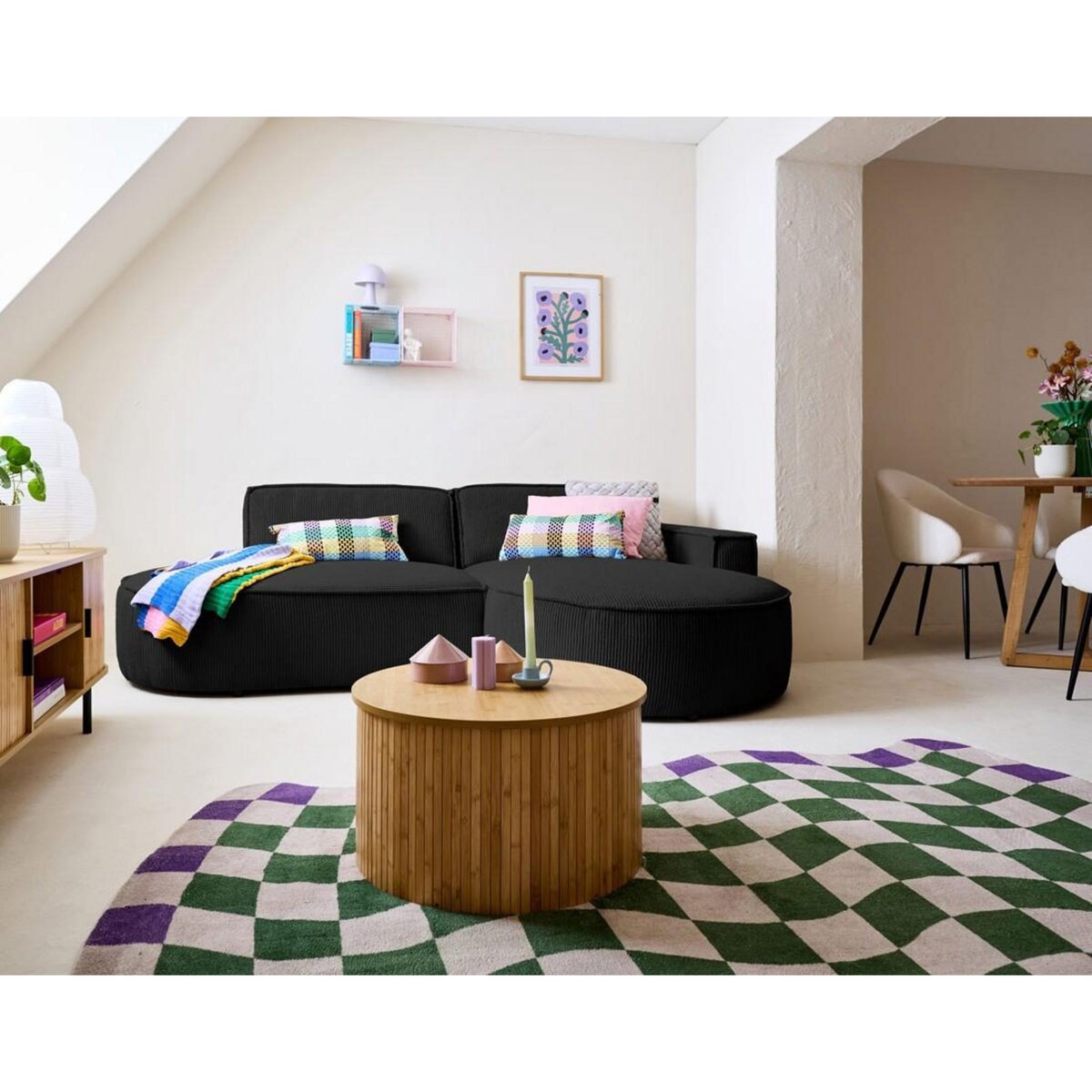 LISA DESIGN Spiaggia - canapé d'angle droit - forme arrondie - 4 places - en velours côtelé