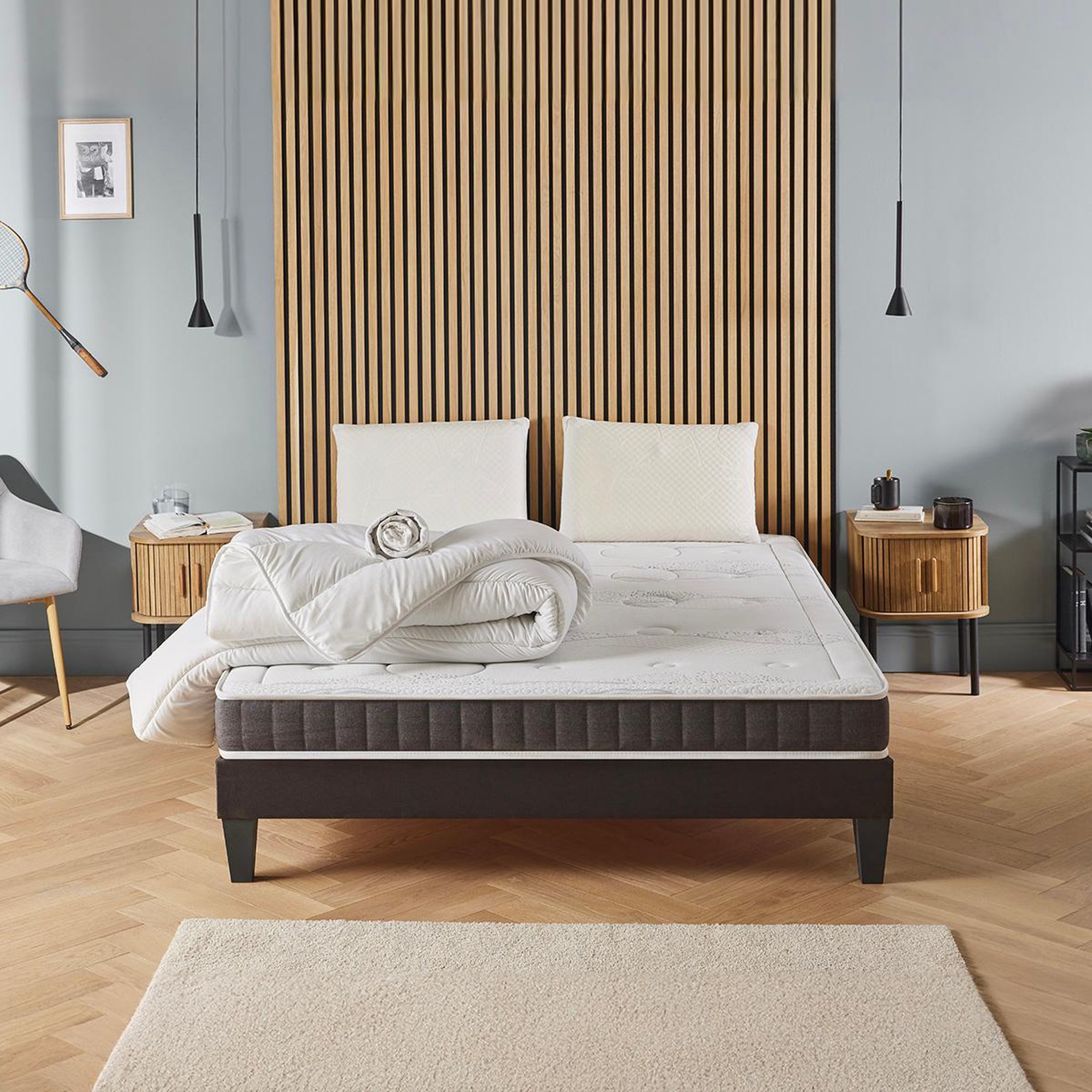 Voir la diapositive 2 : OLYMPE LITERIE OLYMPE LITERIE | Pack Prêt à dormir INTUITION | Matelas Mémoire de forme + Sommier Bois + Accessoires