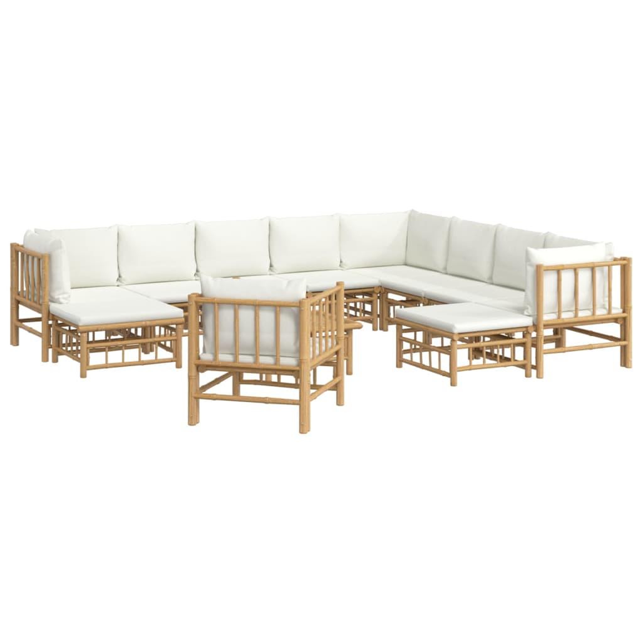 Voir la diapositive 3 : VIDAXL Salon de jardin 12 pcs avec coussins blanc creme bambou
