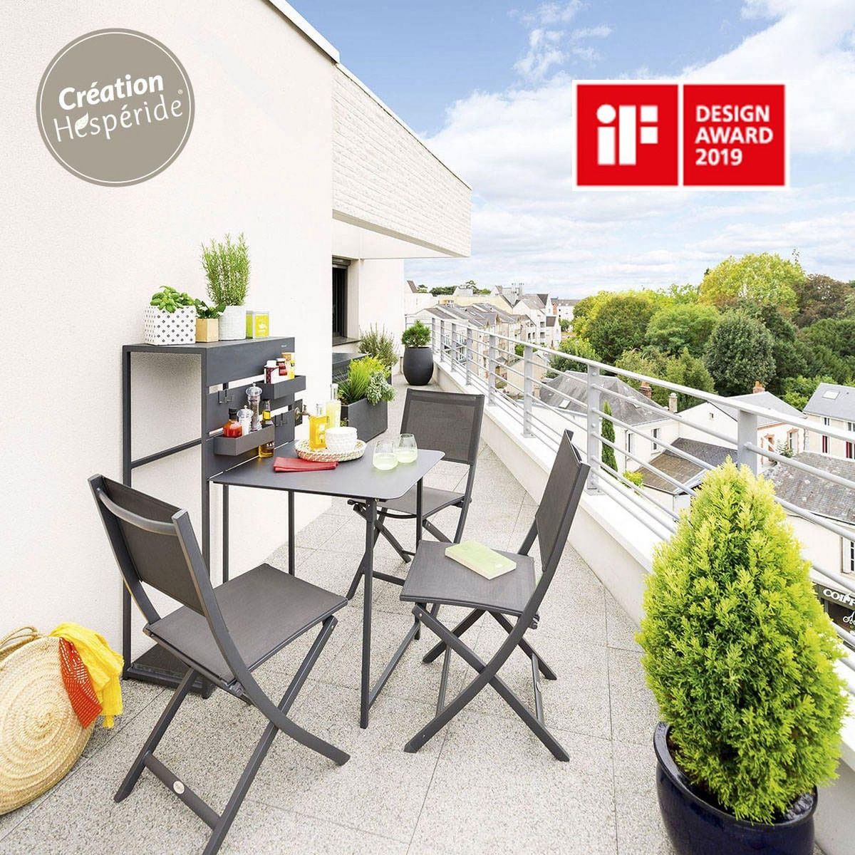 HESPERIDE Table de balcon repliable Fira - 3 Personnes - Gris graphite