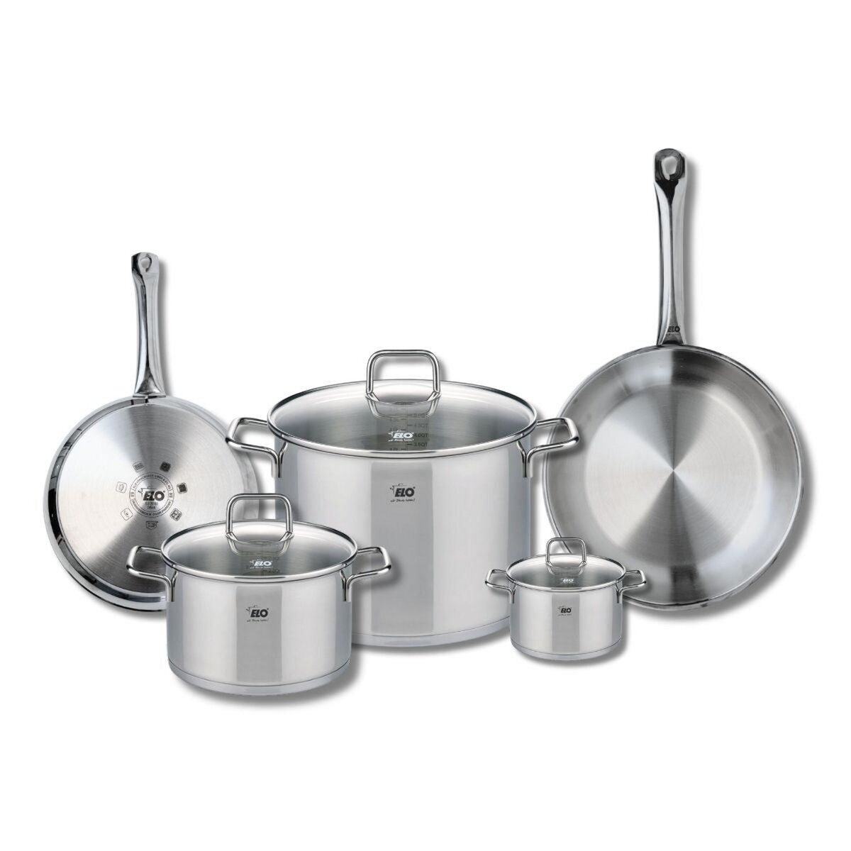 ELO Ensemble de 2 Poêles de cuisson 24 et 28 cm et 3 faitouts 12, 20 et 26 cm Elo Profi Citrin
