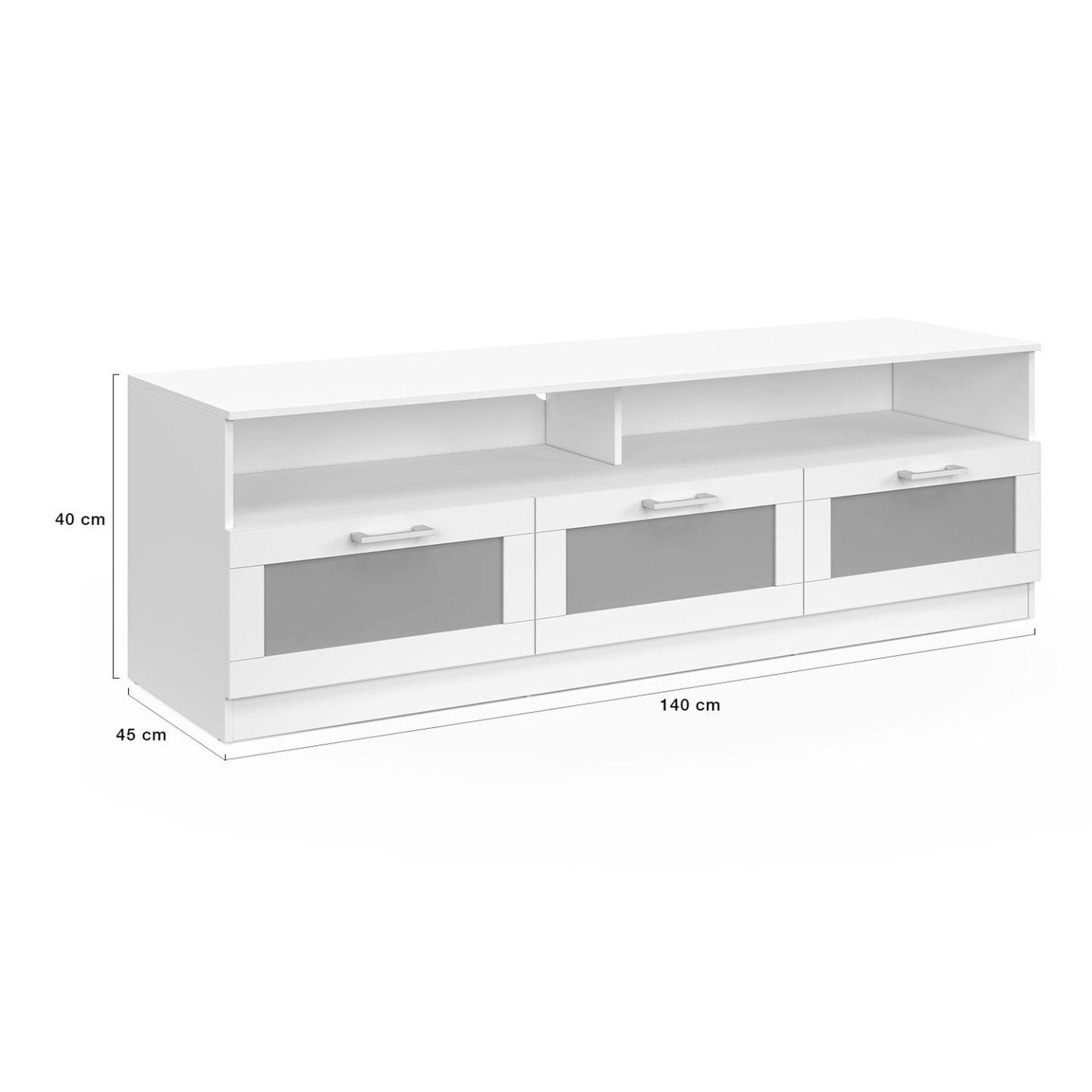 Voir la diapositive 5 : ID MARKET Meuble tv 140 cm vito portes givrées blanc