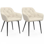 ID MARKET Lot de 2 chaises de salle à manger, fauteuils de table capitonnés LYA velours beige
