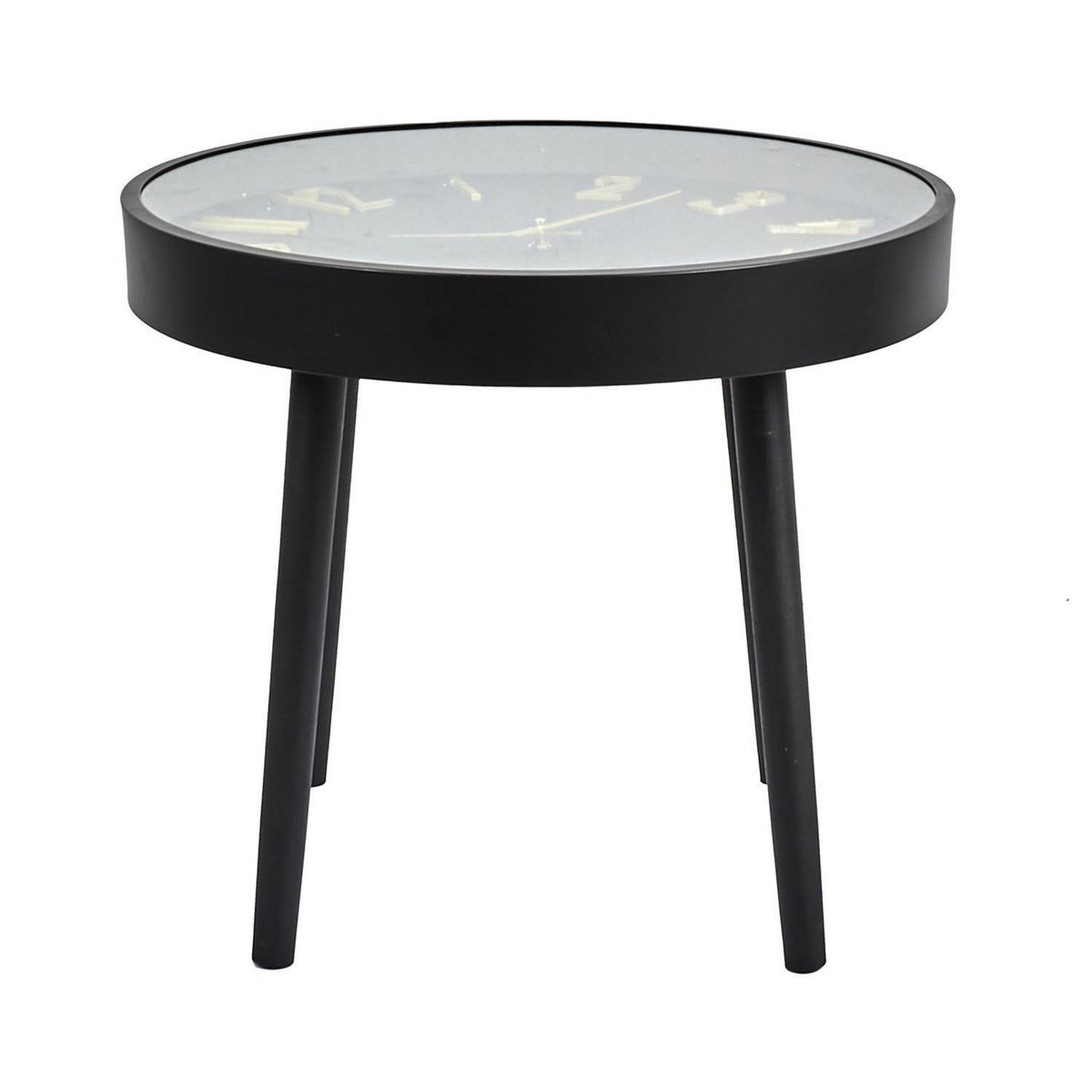 The Home Deco Factory Table d'appoint avec horloge - Diam. 50 cm x H. 43,5 cm - Noir