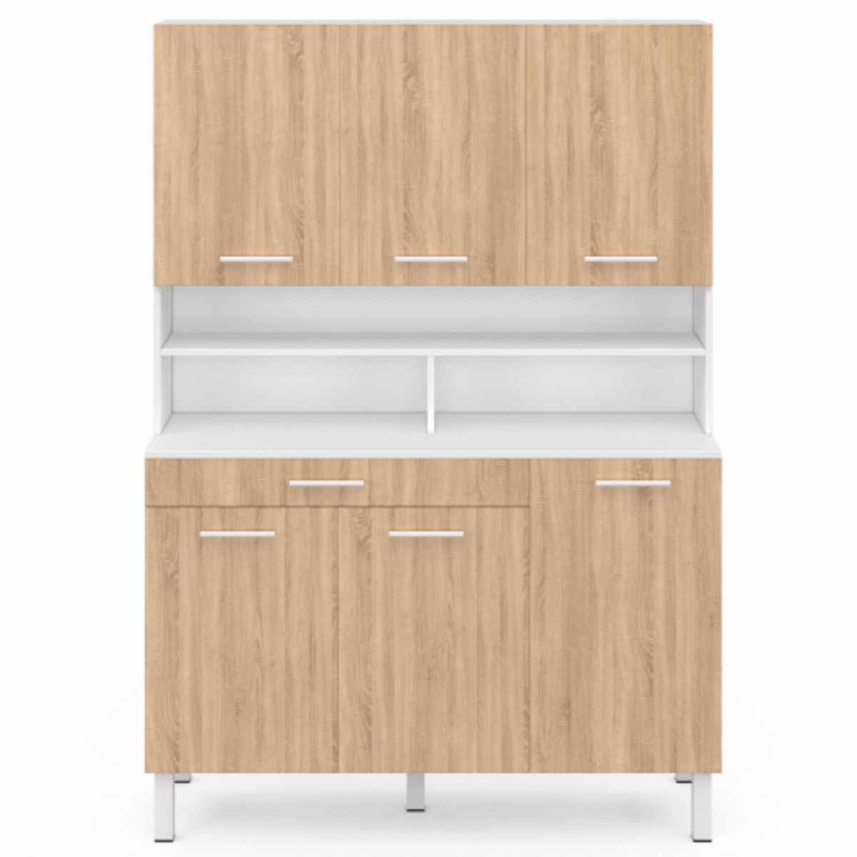 ID MARKET Buffet de cuisine 120 CM CINA 6 portes + tiroir blanc et façon hêtre