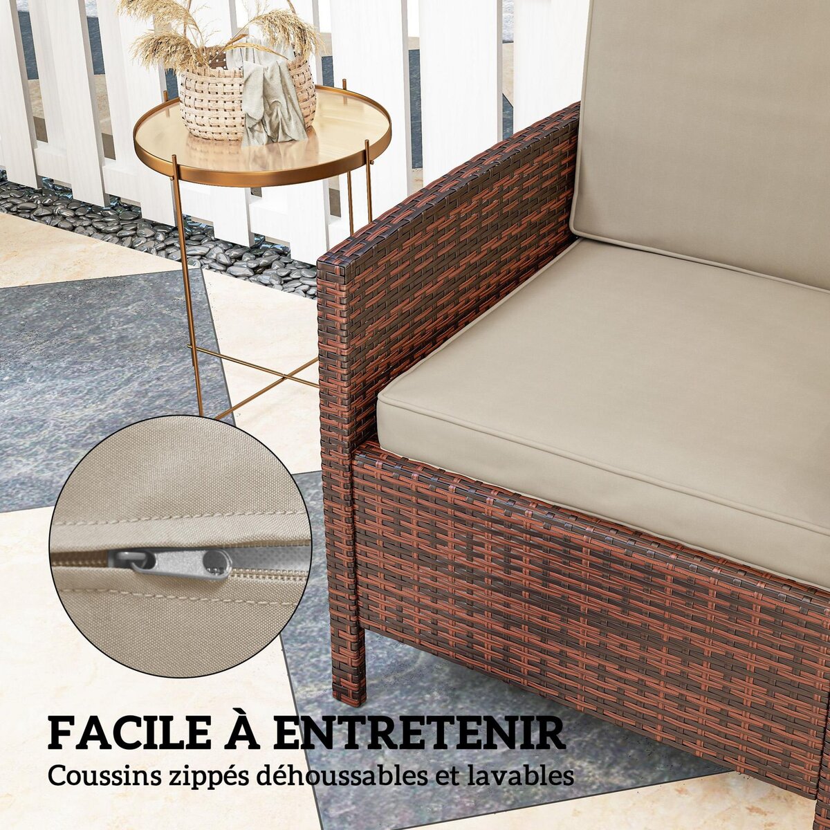 OUTSUNNY Coussins de fauteuil de jardin zippés déhoussables - galettes de chaise de jardin - épais rembourrage 7 cm - polyester haute densité kaki
