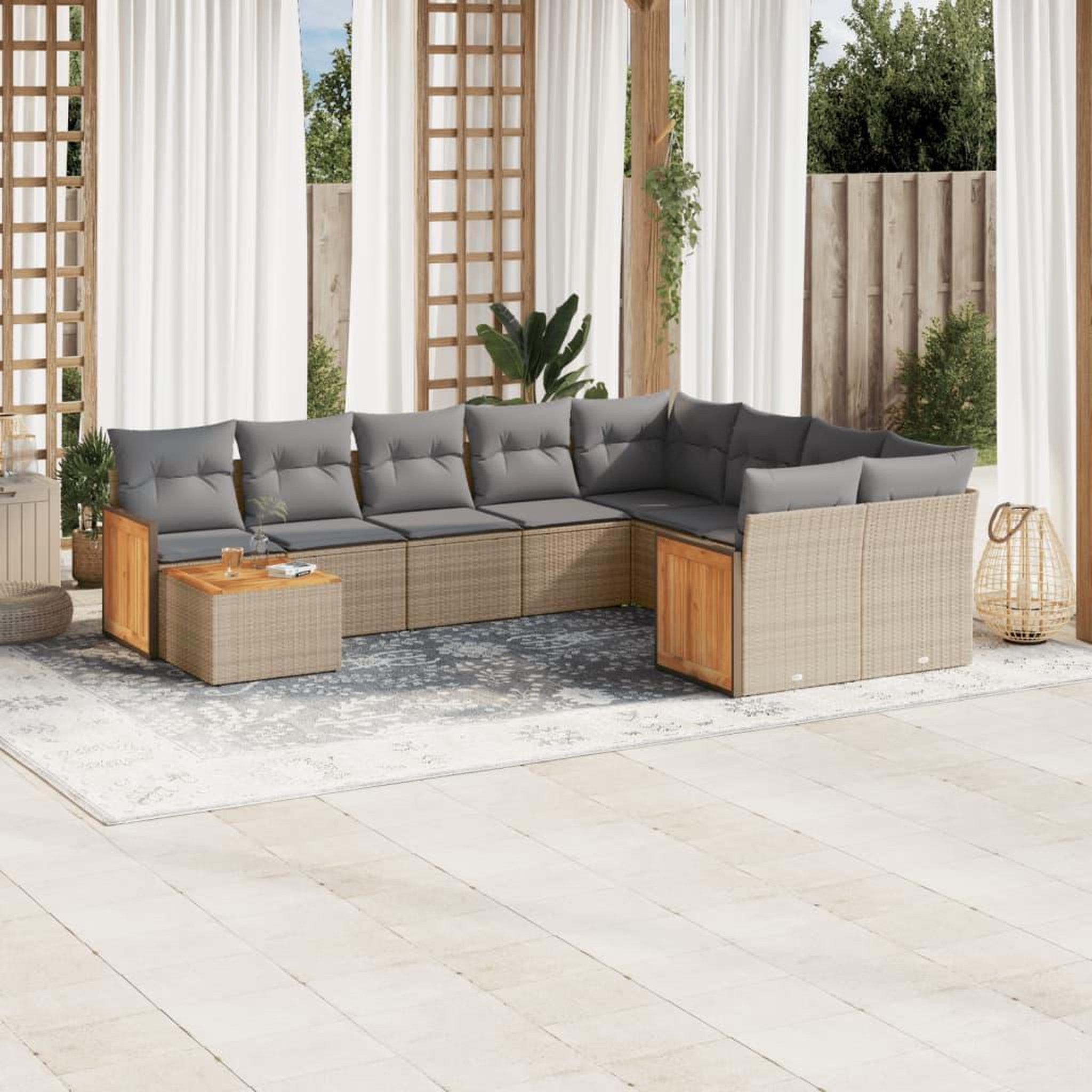 VIDAXL Salon de jardin avec coussins 10 pcs beige resine tressee