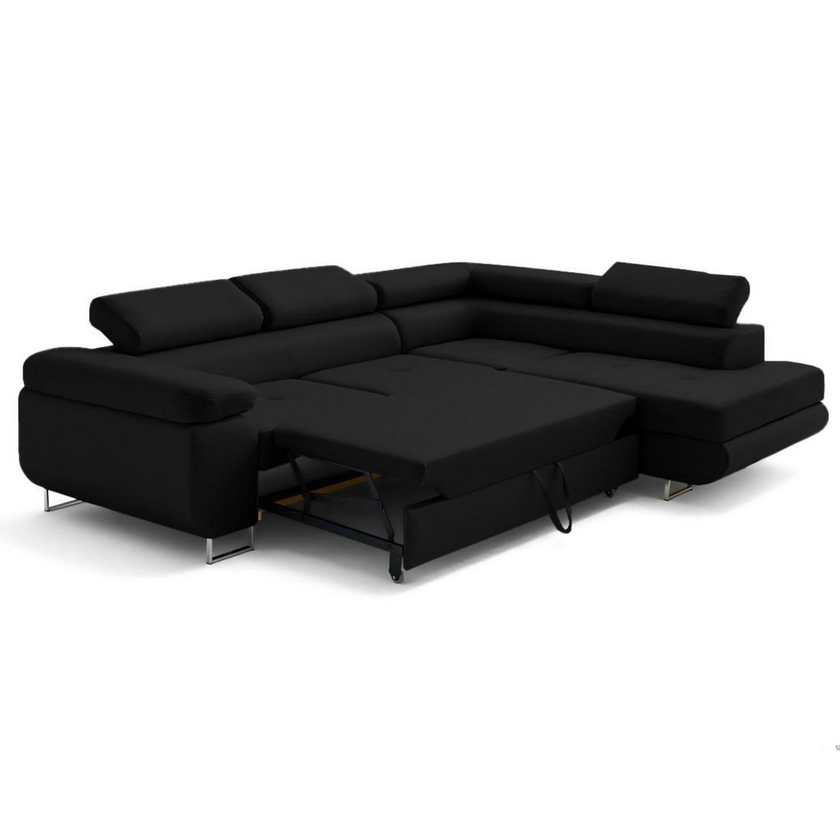 LISA DESIGN Zaria - canapé d'angle droit 5 places convertible avec coffre et têtières en simili