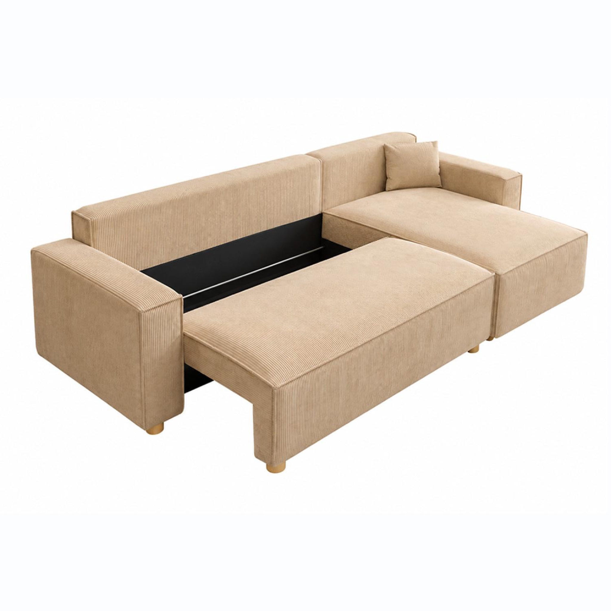 Voir la diapositive 5 : CONCEPT USINE Canapé convertible d'angle réversible 4 places velours côtelé beige cosy
