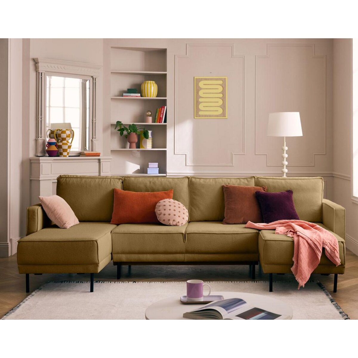 LISA DESIGN Charlie - canapé panoramique en u 7 places - convertible avec coffre - en tissu