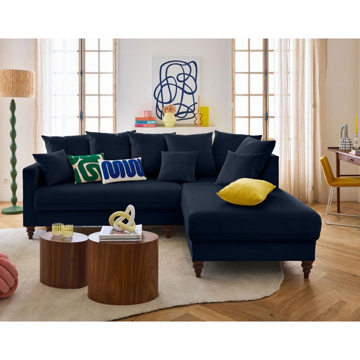 BEST MOBILIER Flamingo - canapé d'angle droit 4 places convertible en velours