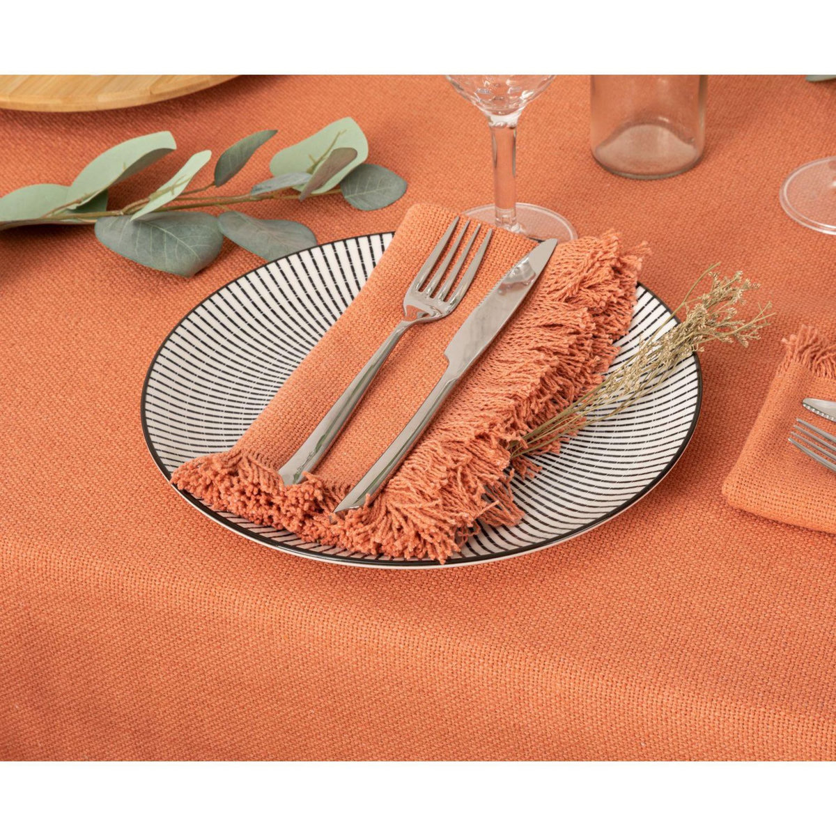 ATMOSPHERA Ensemble de 2 serviettes de table à franges MAHA