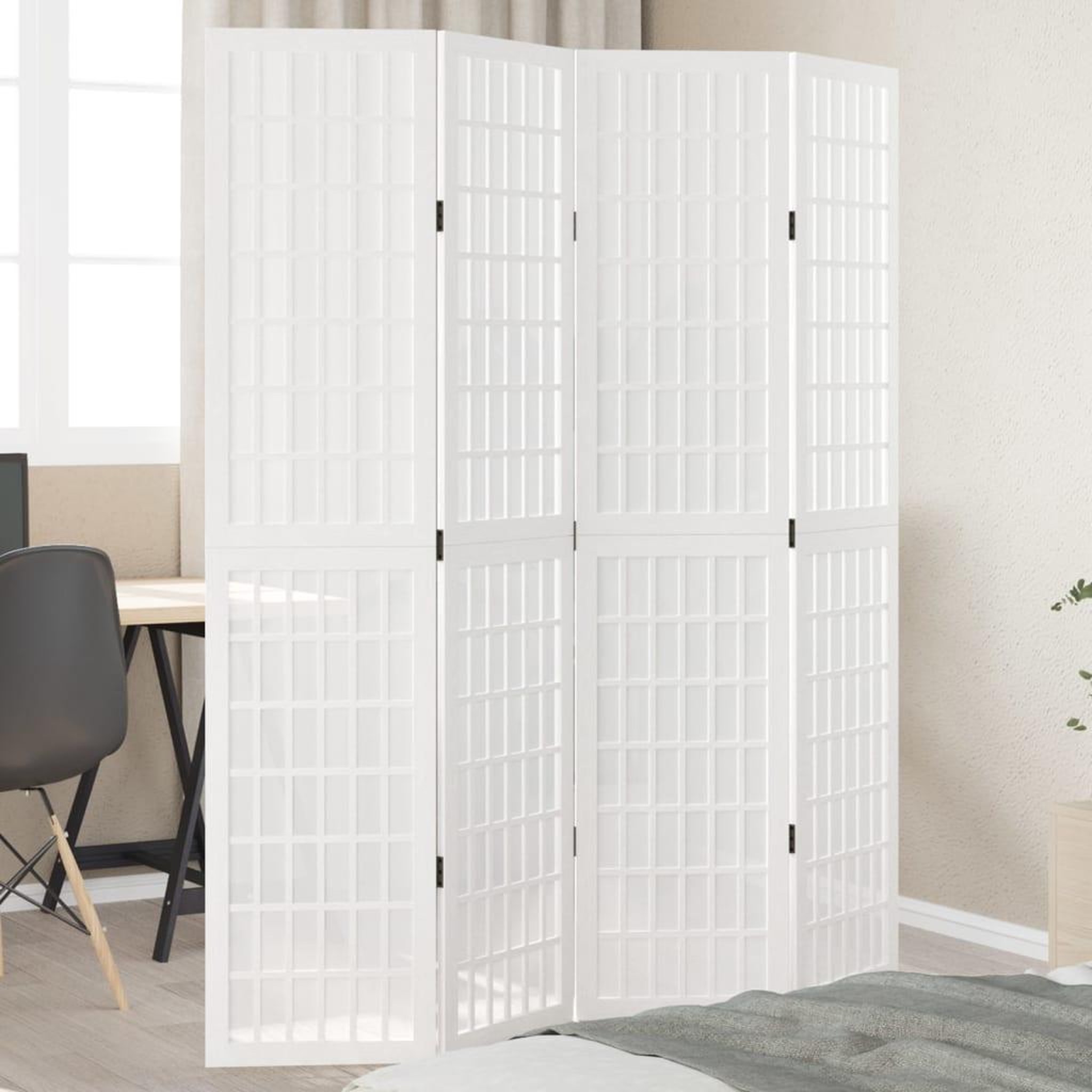 VIDAXL Cloison de separation 4 panneaux blanc bois de paulownia massif
