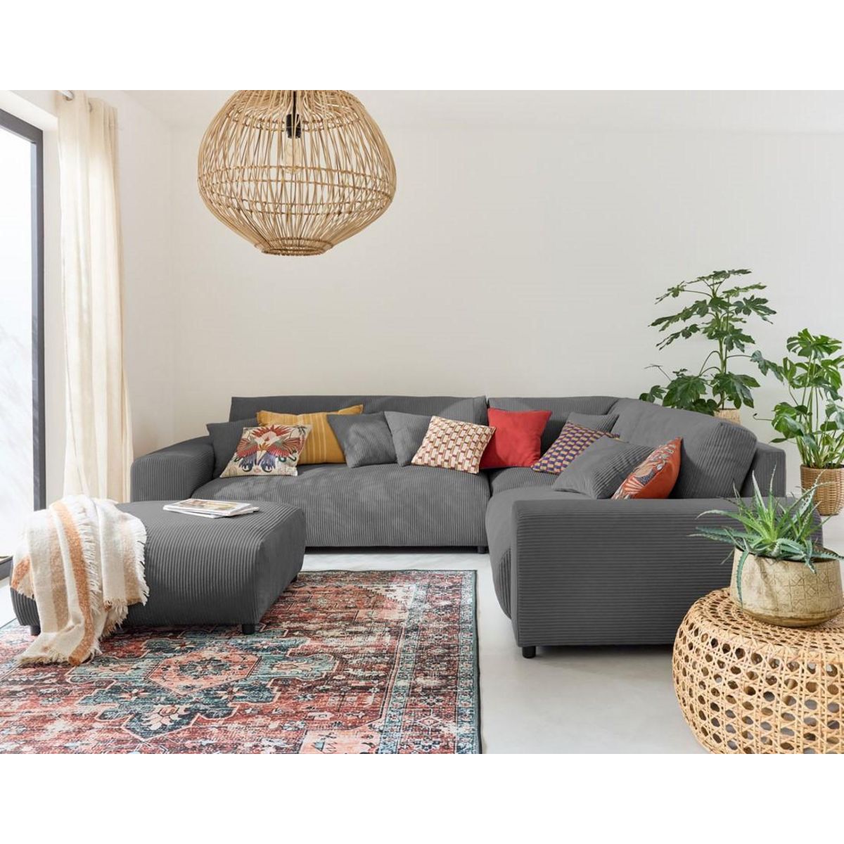 LISA DESIGN Garance - canapé modulable d'angle droit - 5 places - en velours côtelé