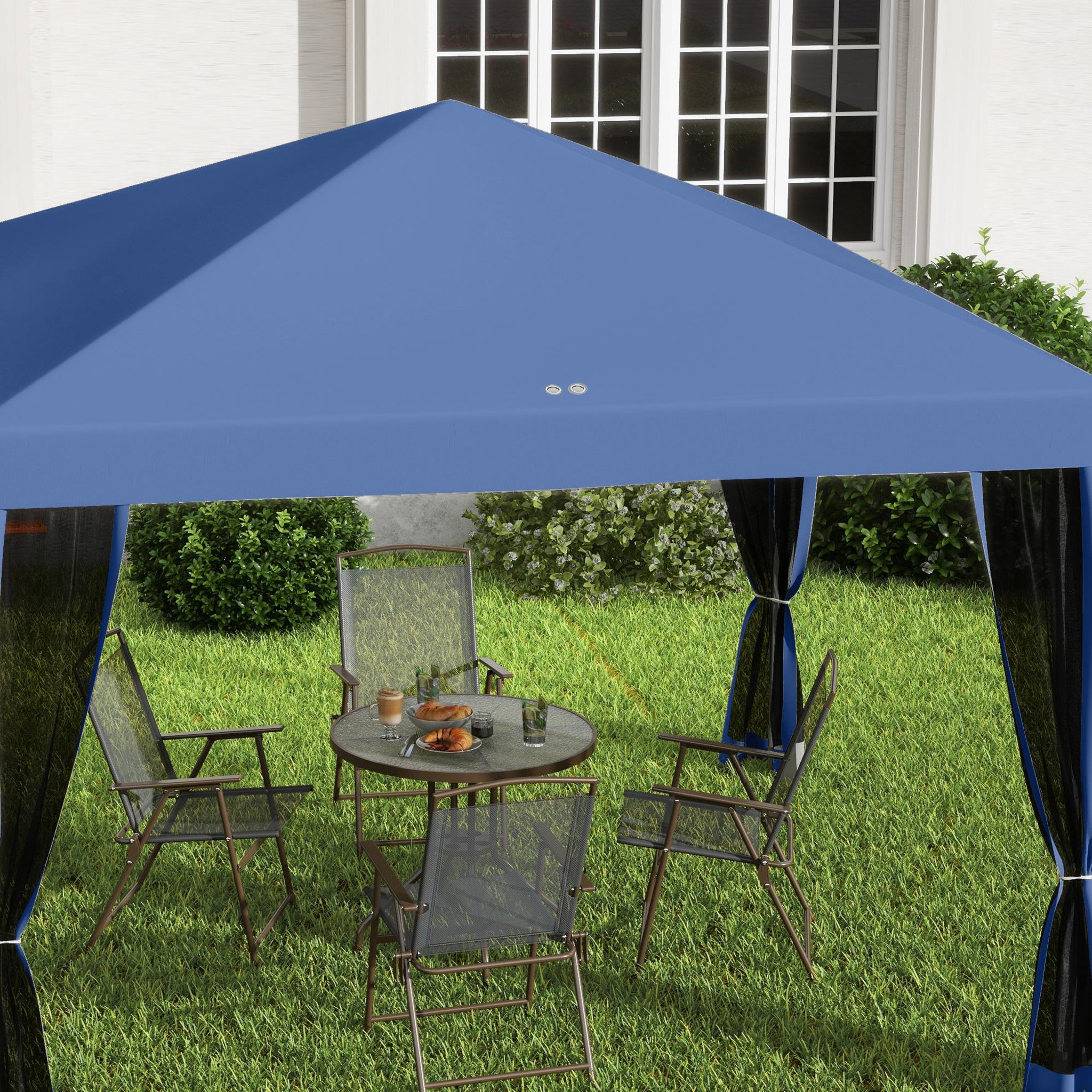 Voir la diapositive 5 : OUTSUNNY Tonnelle barnum pliant style colonial 2,95L x 2,95l x 2,6H m 4 moustiquaires + sac de transport bleu
