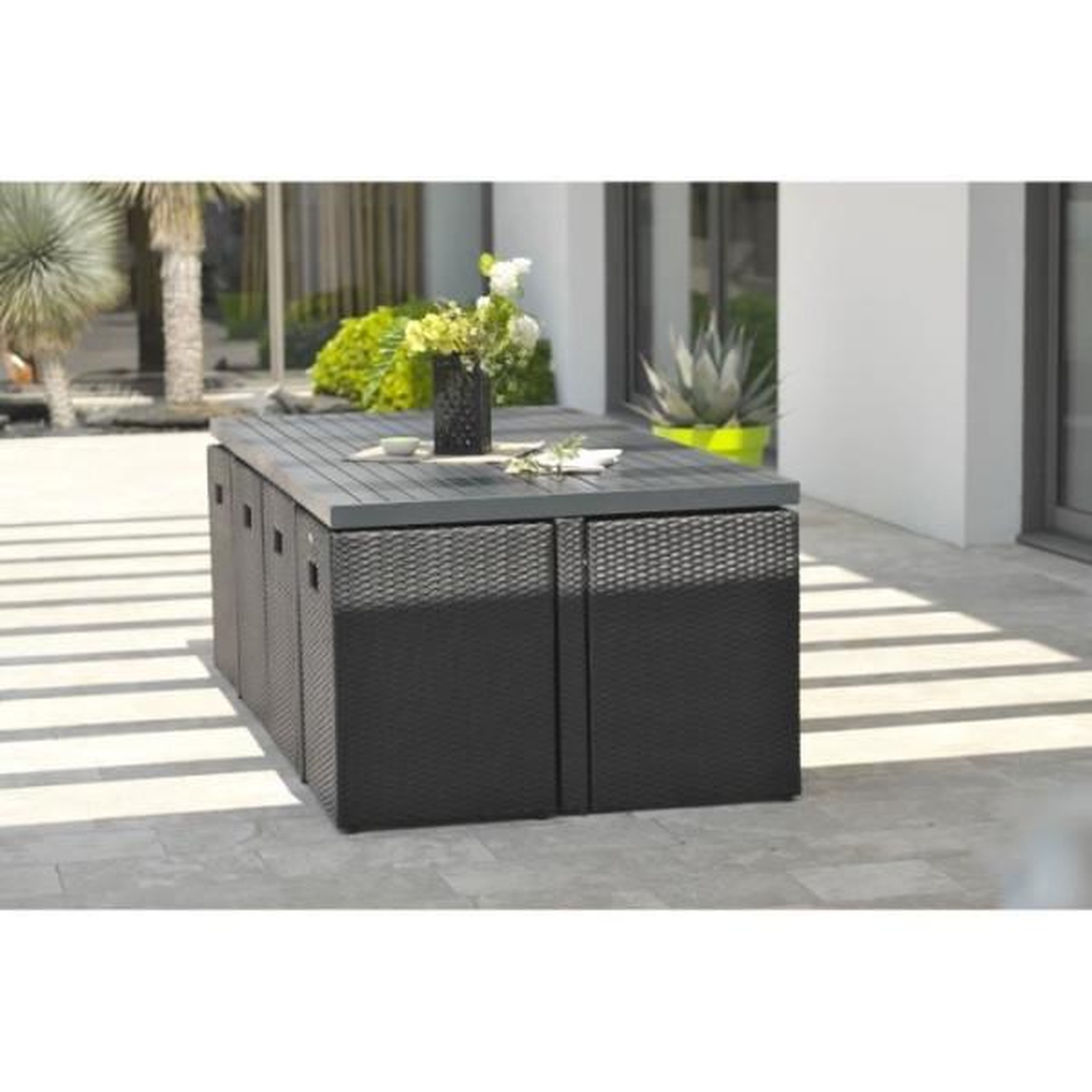 Voir la diapositive 5 : DCB GARDEN Ensemble repas de jardin encastrable - Noir - Résine tressée et plateau aluminium - 8 places - PVC-8-ALU-N - DCB GARDEN