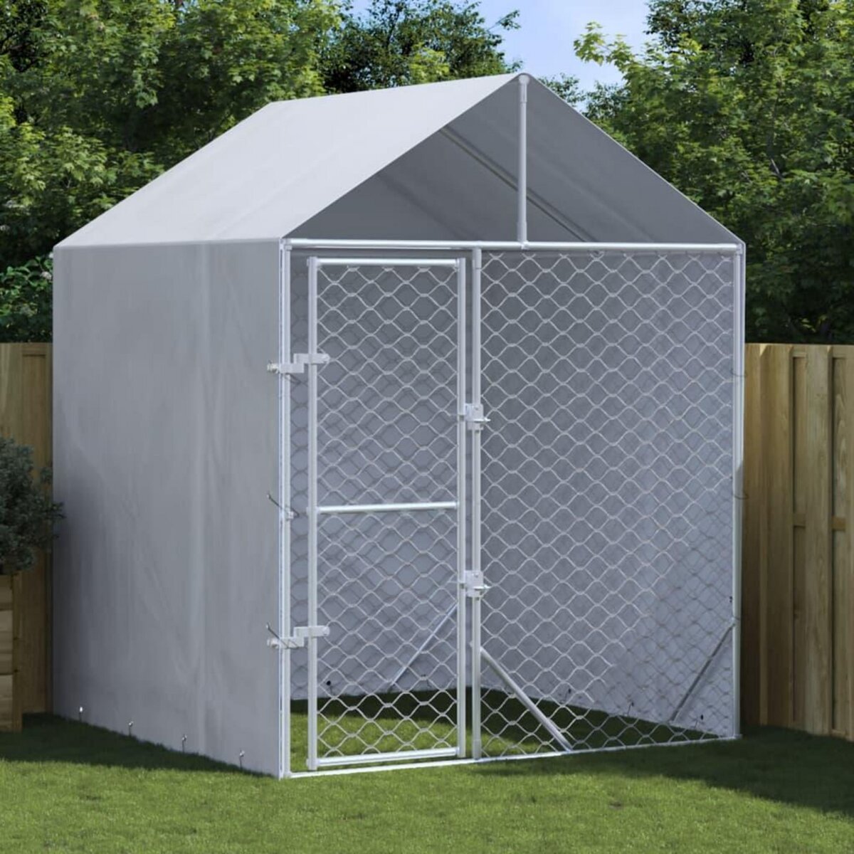 VIDAXL Chenil d'exterieur pour chiens avec toit argente 2x2x2,5 m
