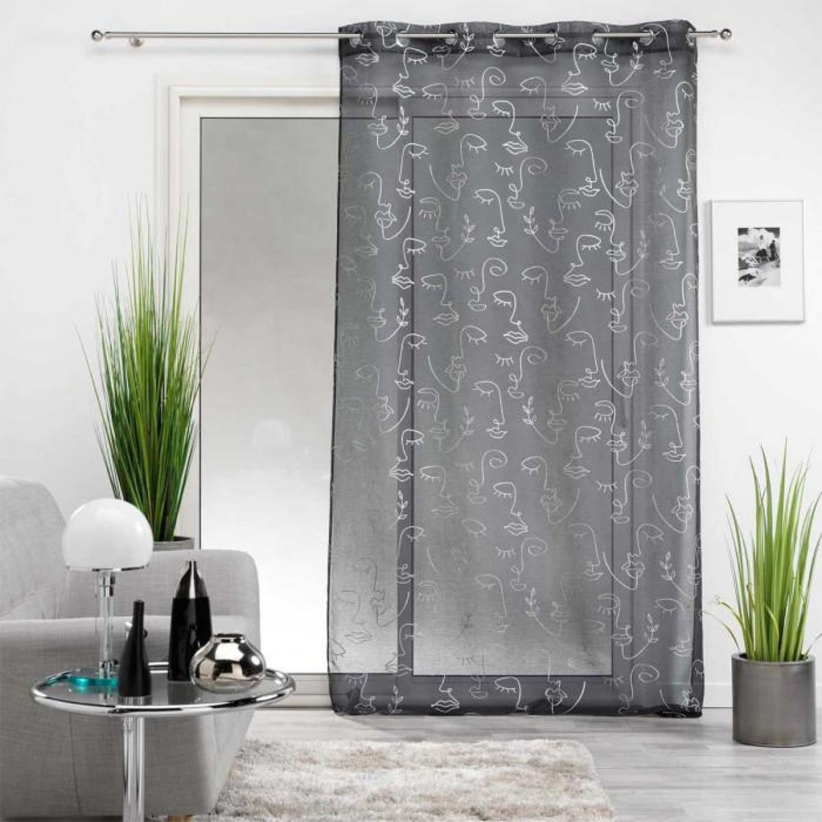 Paris Prix Rideau Voilage à Œillets  Arty Line  140x240cm Anthracite & Argent