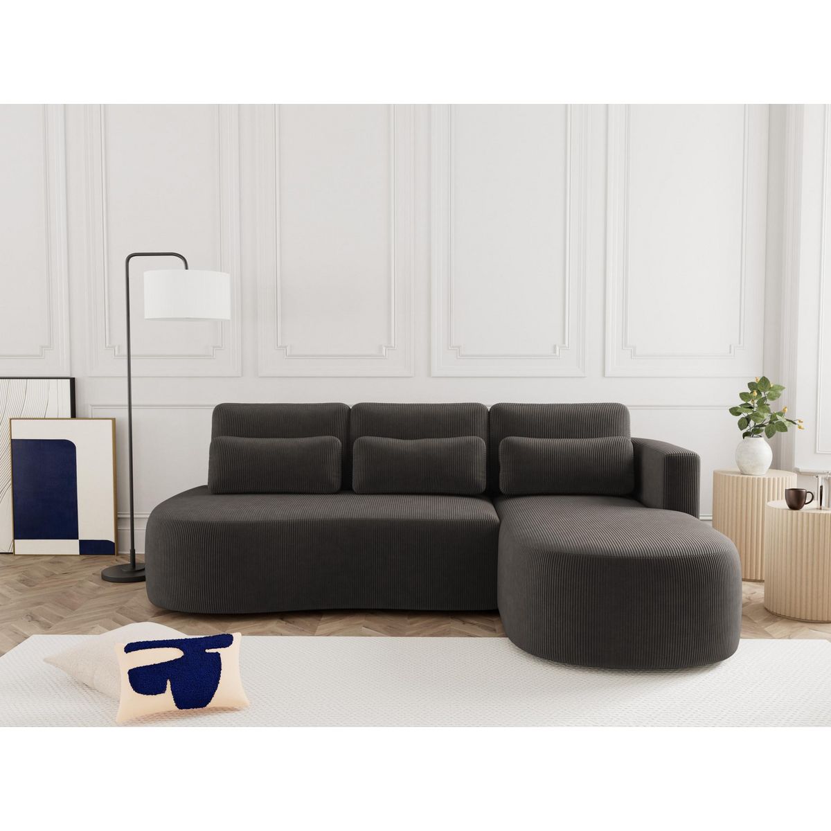 LISA DESIGN Mahina - canapé d'angle droit 4 places convertible avec coffre en velours côtelé