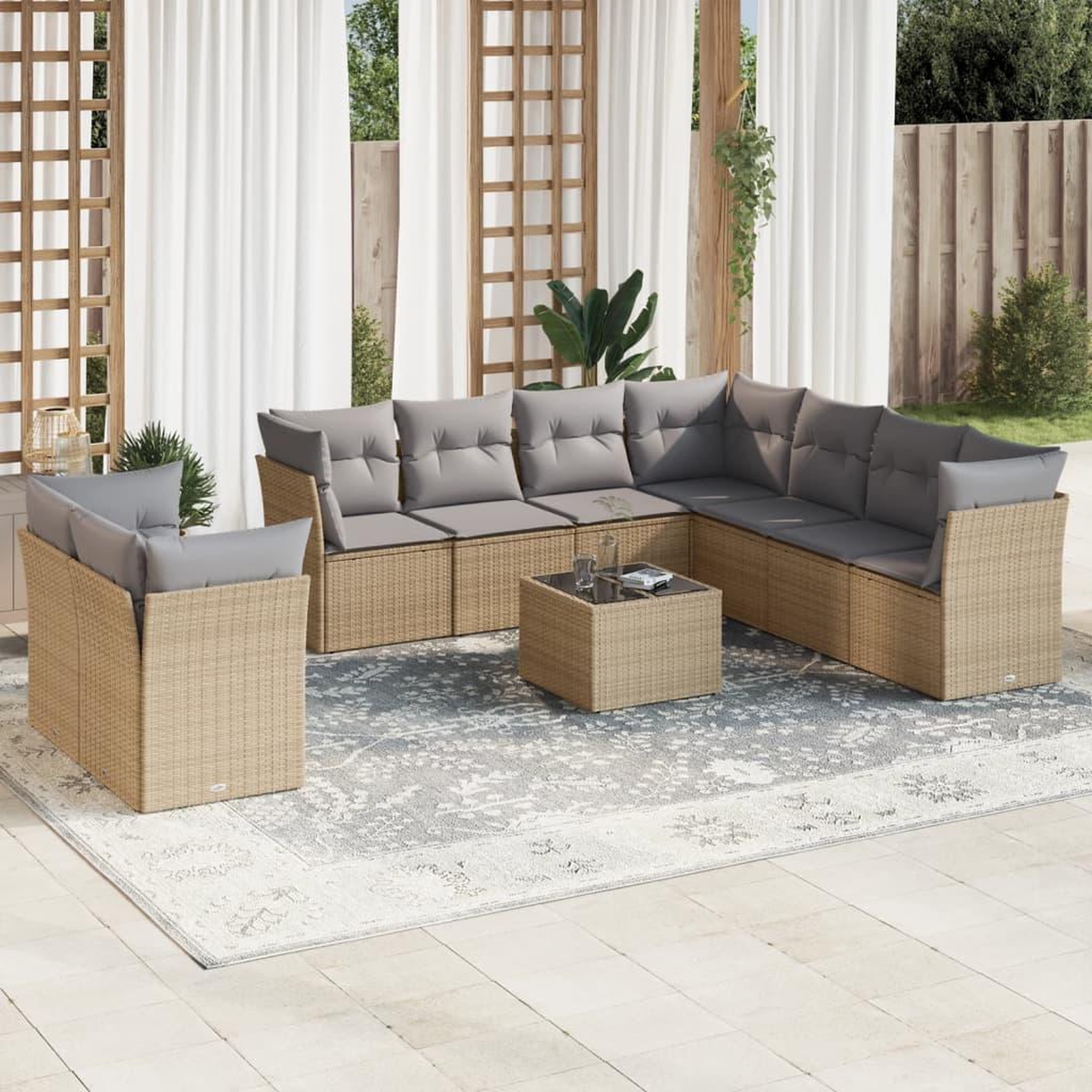 VIDAXL Salon de jardin avec coussins 10 pcs beige resine tressee