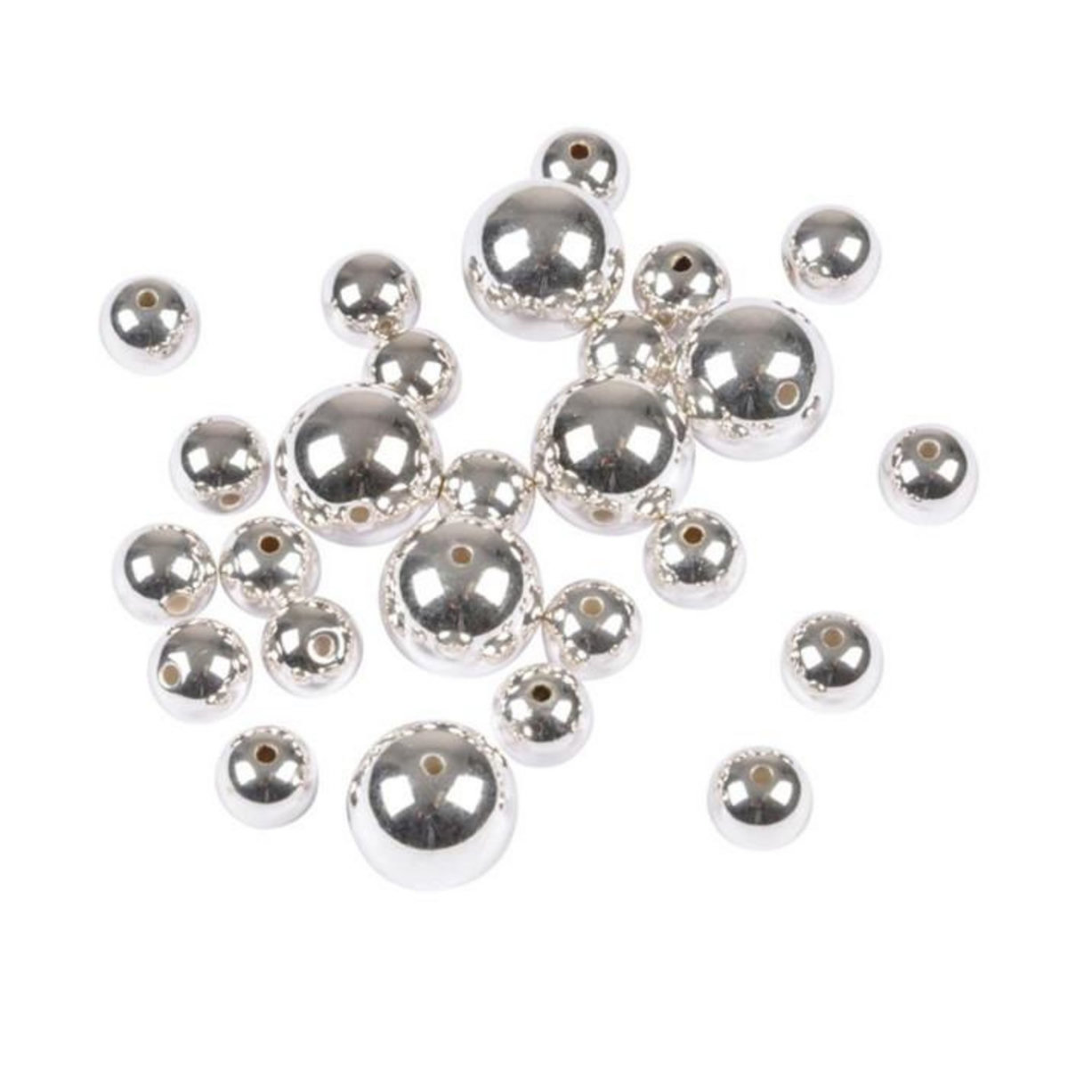 Paris Prix Lot de 26 Perles Rondes  Effet Métal  1-1,5cm Argent