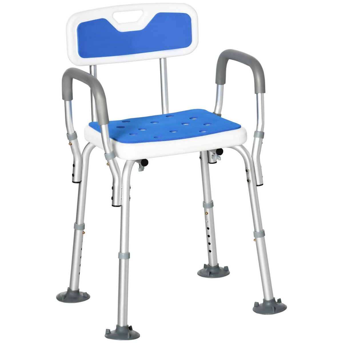 HOMCOM Chaise de douche siège de douche ergonomique hauteur réglable pieds antidérapants charge max. 136 Kg alu HDPE blanc bleu