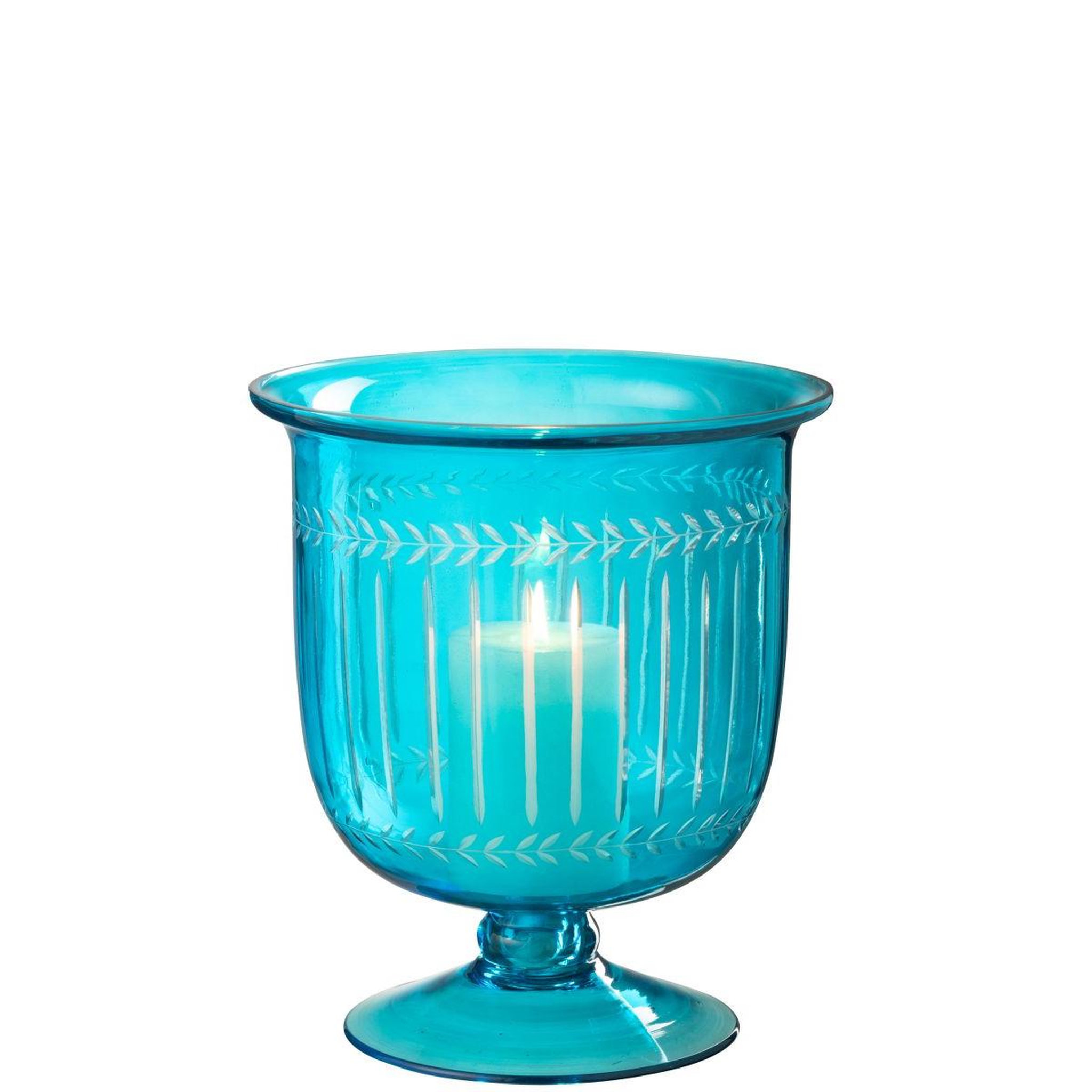 Voir la diapositive 2 : J-LINE Photophore sur pied en verre  tarifa  24cm bleu azur