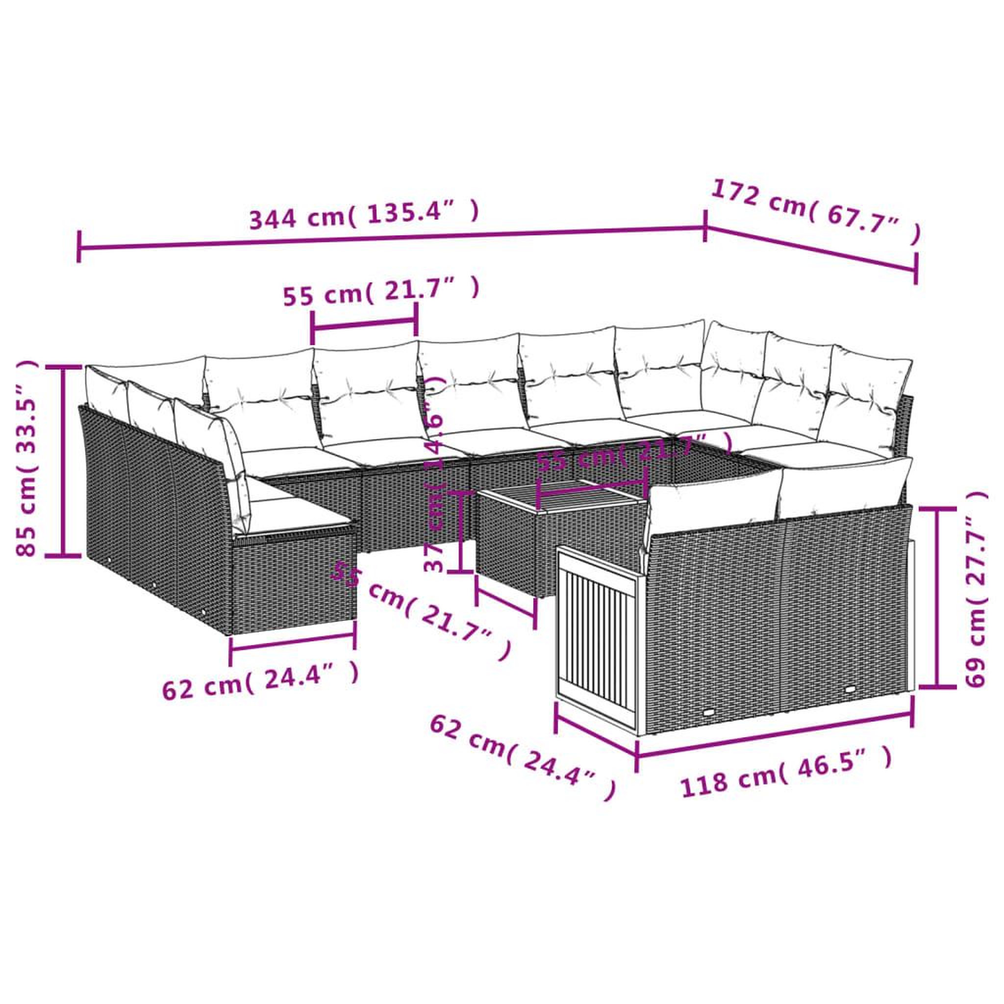 Voir la diapositive 6 : VIDAXL Salon de jardin avec coussins 13 pcs noir resine tressee