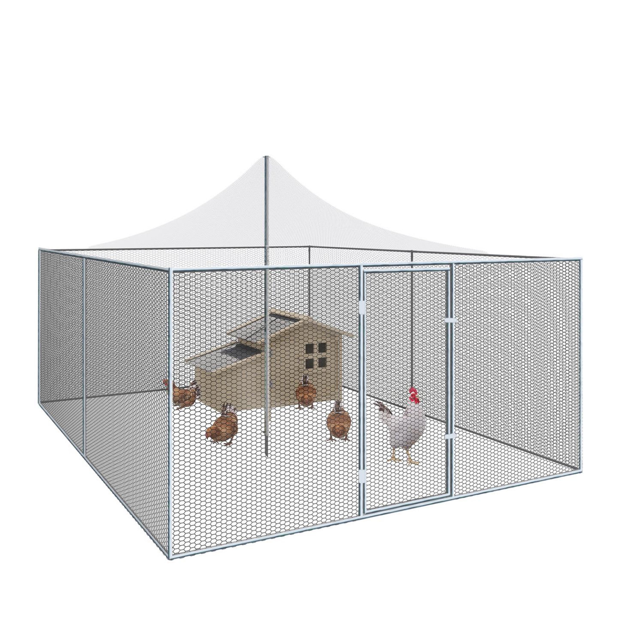 ID MARKET Volière 12m² parc grillagé 3x4 m enclos poulailler pour animaux de basse cour