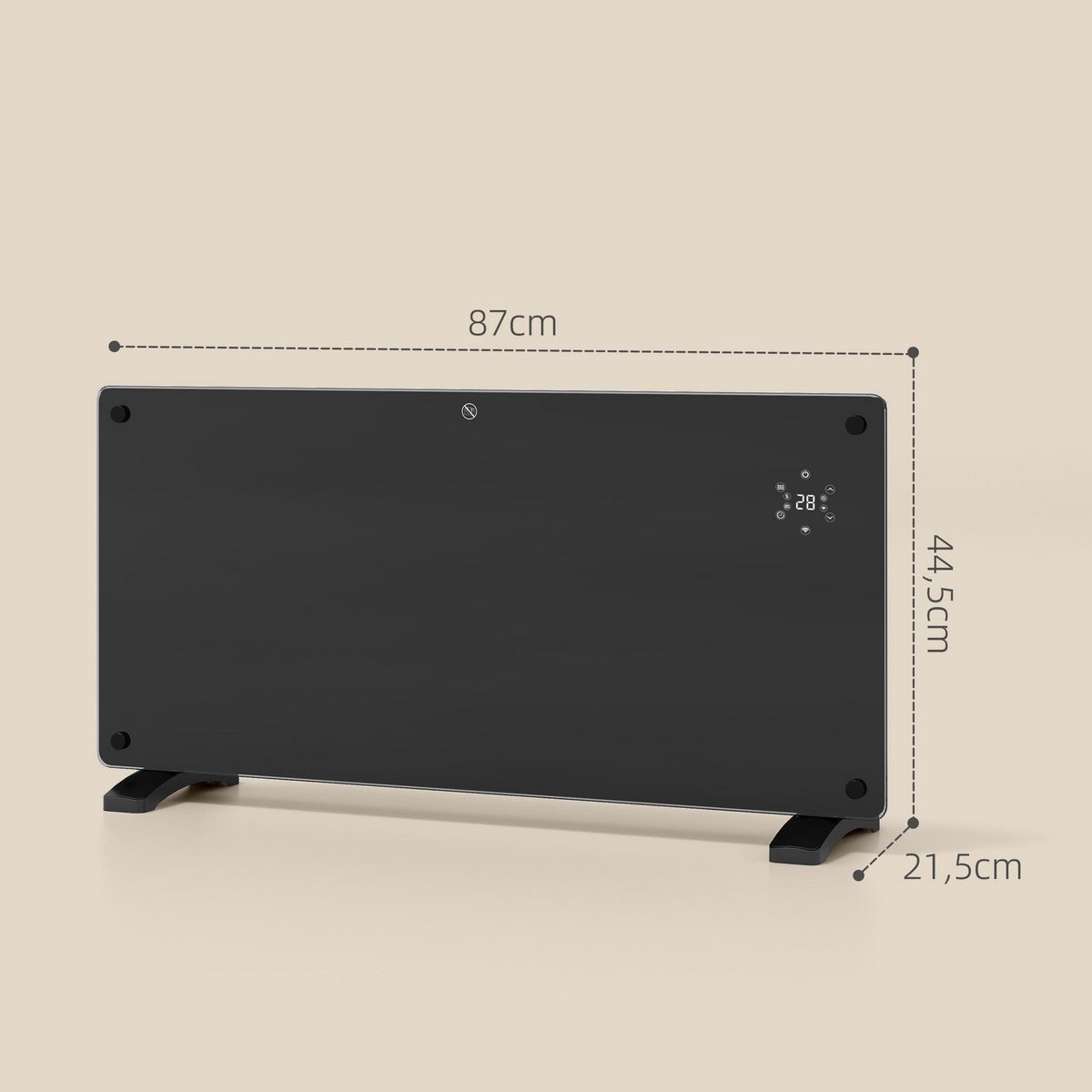 HOMCOM Radiateur à convection 2000W mural autoportant - affichage LED, timer 24h, thermostat, télécommande - verre noir