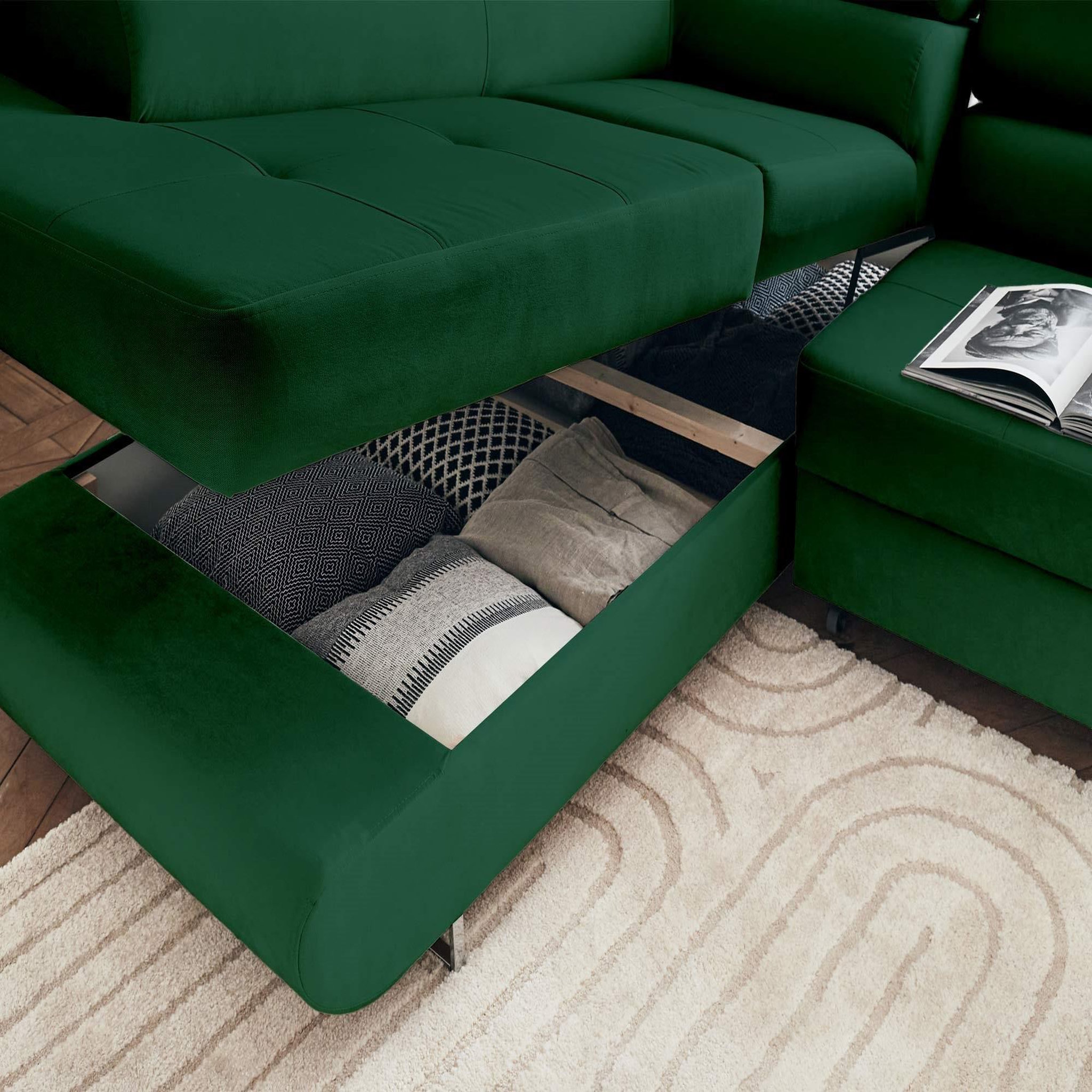 Voir la diapositive 3 : BEST MOBILIER Pablo - canapé d'angle gauche - 5 places - convertible avec coffre et têtières réglables - en velours
