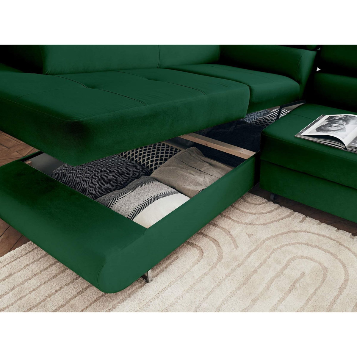 BEST MOBILIER Pablo - canapé d'angle gauche - 5 places - convertible avec coffre et têtières réglables - en velours