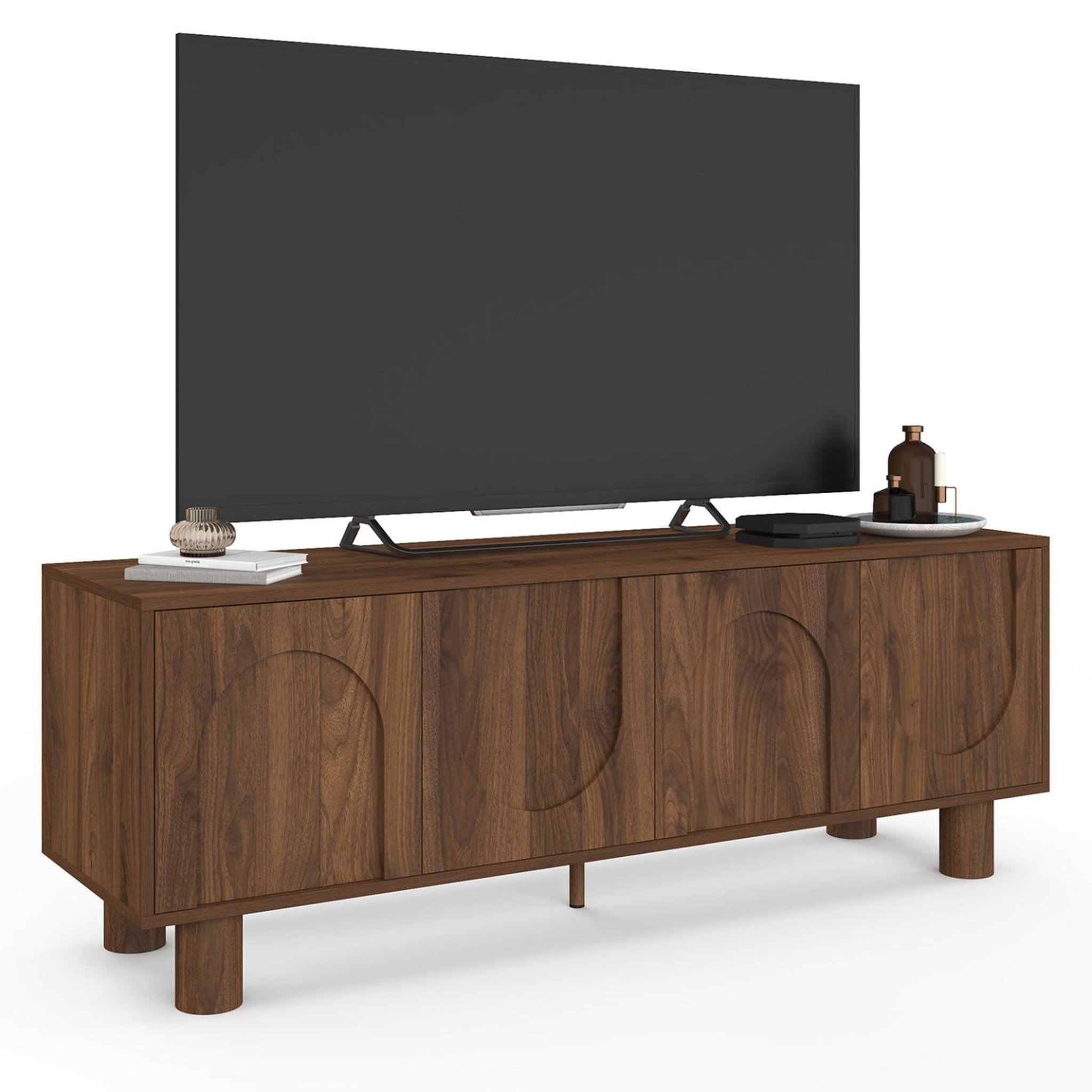 ID MARKET Meuble TV 140 cm ARCHIE 4 portes effet noyer