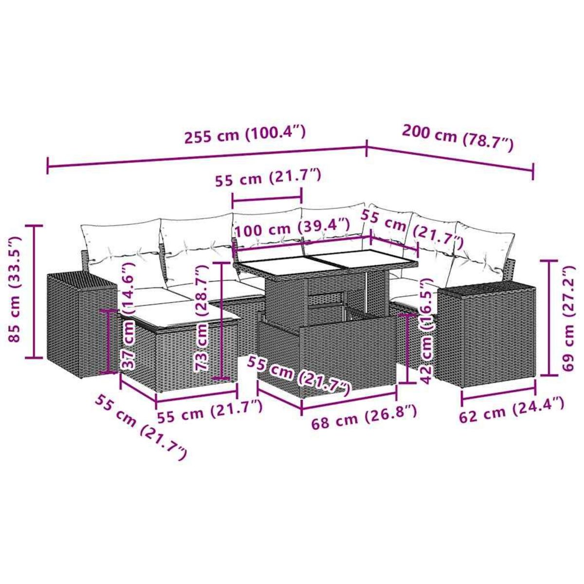 VIDAXL Salon de jardin 8 pcs avec coussins noir resine tressee