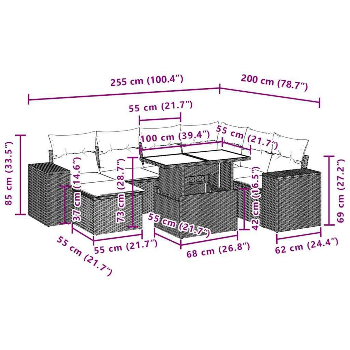 VIDAXL Salon de jardin 8 pcs avec coussins noir resine tressee