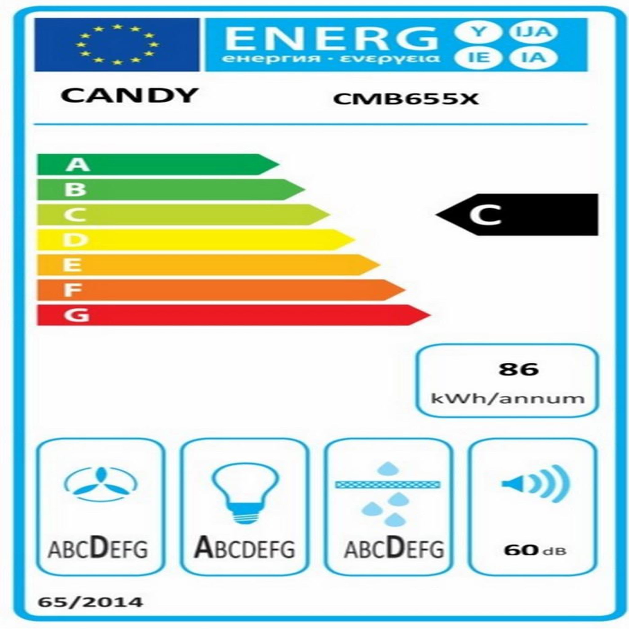 Voir la diapositive 2 : Candy Hotte décorative murale 60cm 571m3/h inox - cmb655x