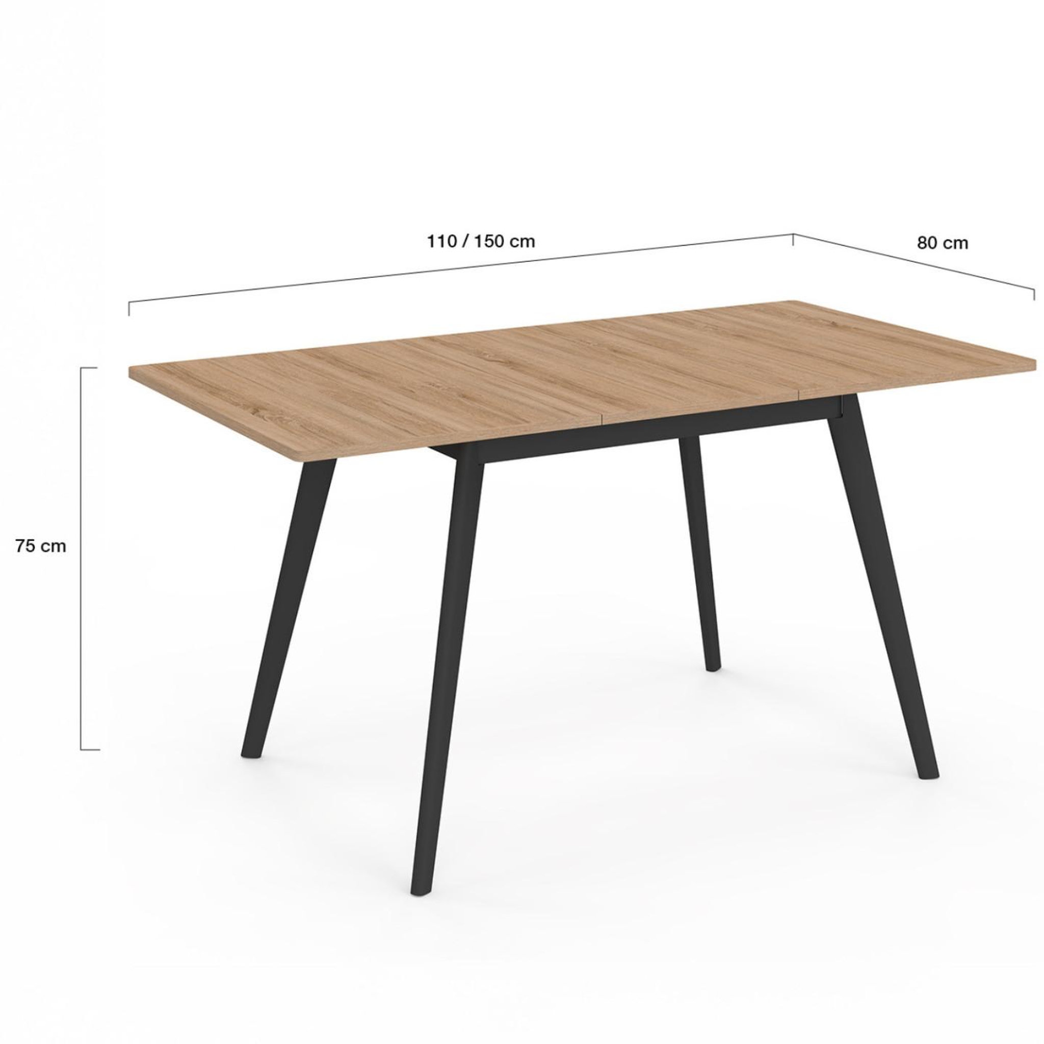 Voir la diapositive 5 : ID MARKET Table scandinave extensible rectangle inga 4-8 personnes plateau bois pieds noirs 110-150 cm