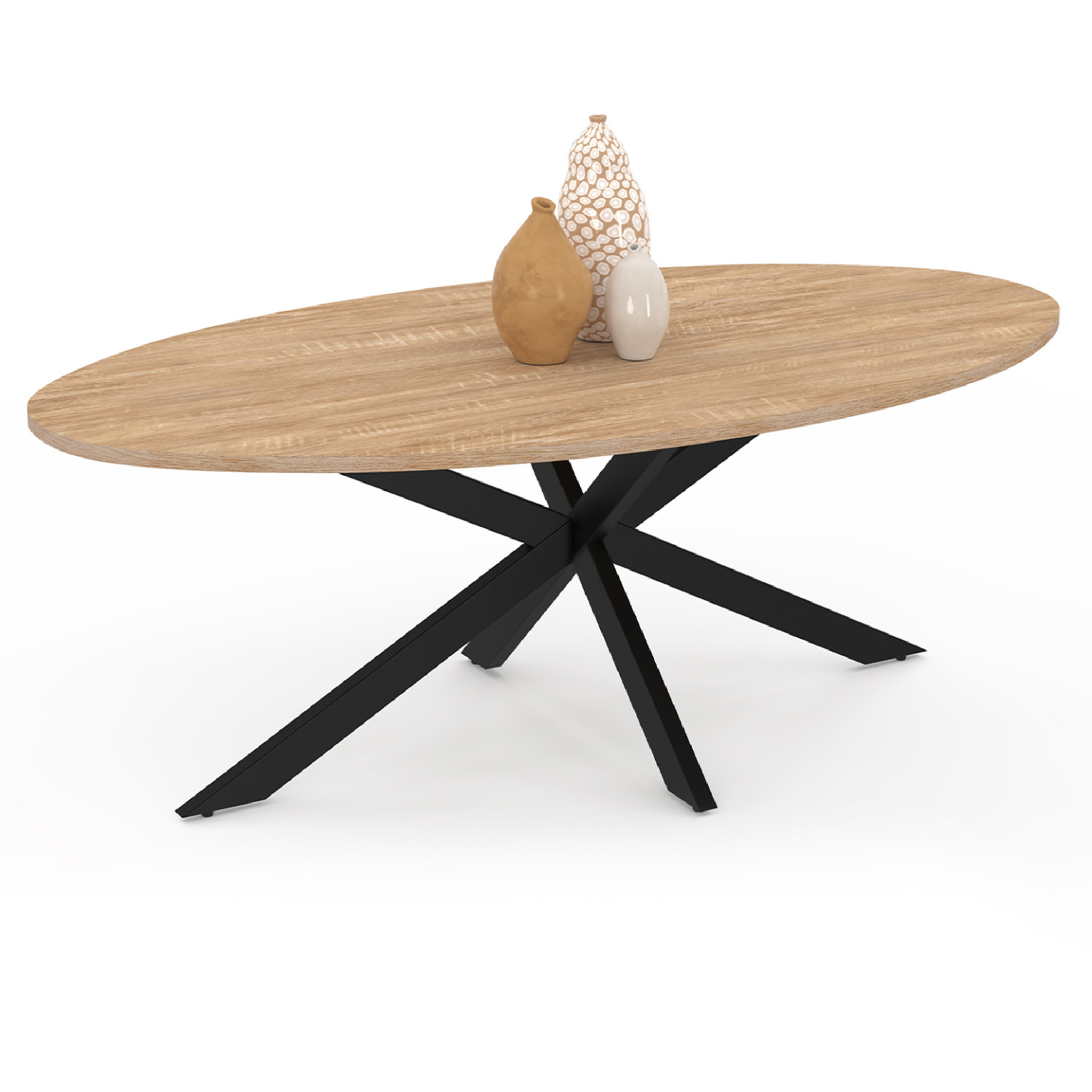 ID MARKET Table basse ovale alix 110 cm pied araignée bois et noir