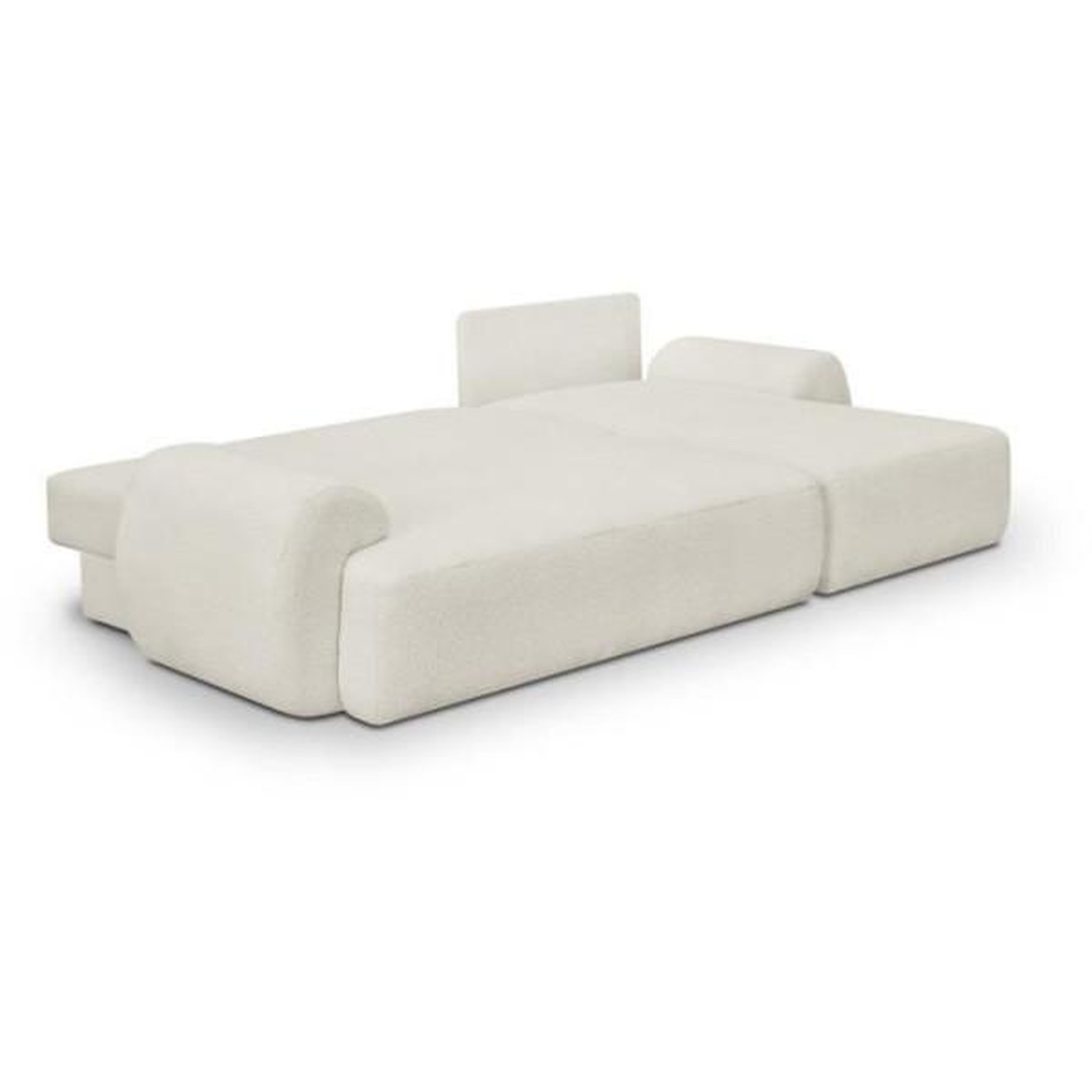 Voir la diapositive 4 : MARKET24 Canapé d'angle droit convertible 4/5 places MILO - Tissu bouclette beige clair - Coffre de rangement - L 264 x H 84 x P 99/145
