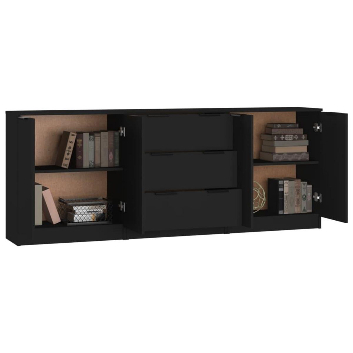 VIDAXL Buffets 3 pcs noir bois d'ingenierie